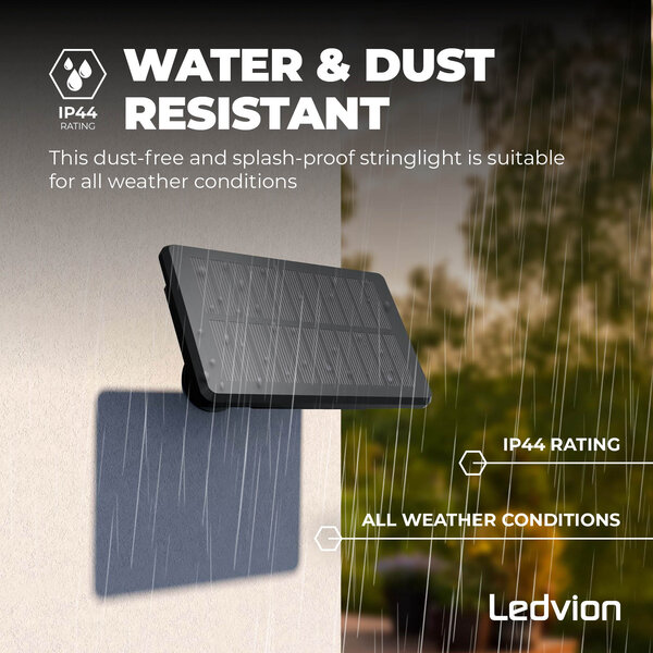 Ledvion Guirnalda Luces LED Solar Exterior 5,5m + Cable de Conexión 3m - 12V - con 10 Bombillas G40 - Conectable - IP44