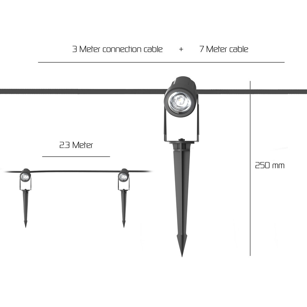 Ledvion Set de Foco LED de Exterior con Pincho Inteligente 7m + Cable de Conexión 3m - 24W - RGBIC - IP65 - Conectable - Plug & Play