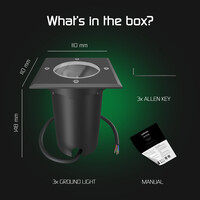 Ledvion 3x Foco LED Empotrable de Suelo Cuadrado - IP67 - GU10 - Negro - Cable de 1M - Orientable