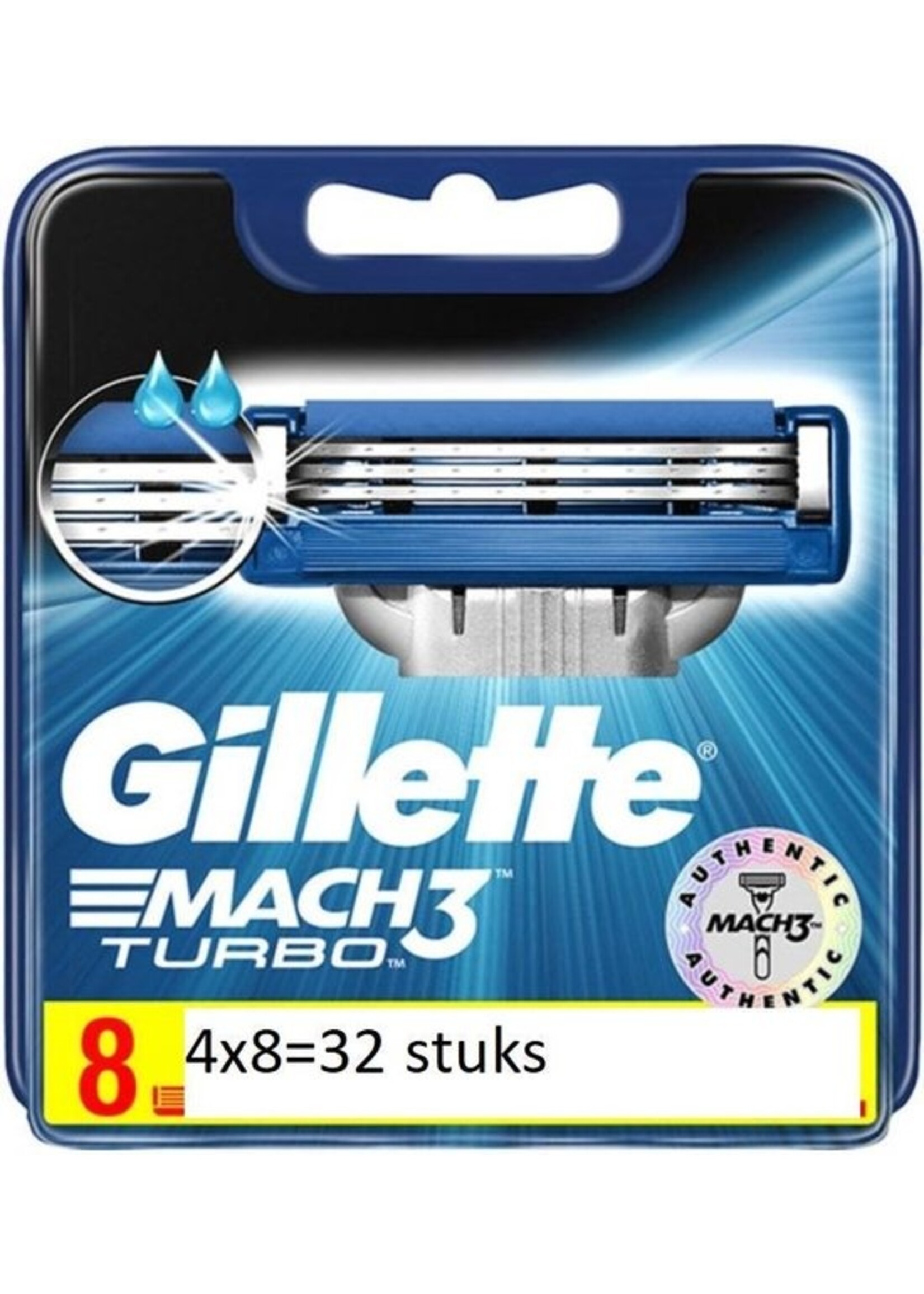 GILLETTE Gillette Mach 3 Turbo Blister Scheermesjes - 4 x 8 stuks - Voordeelverpakking