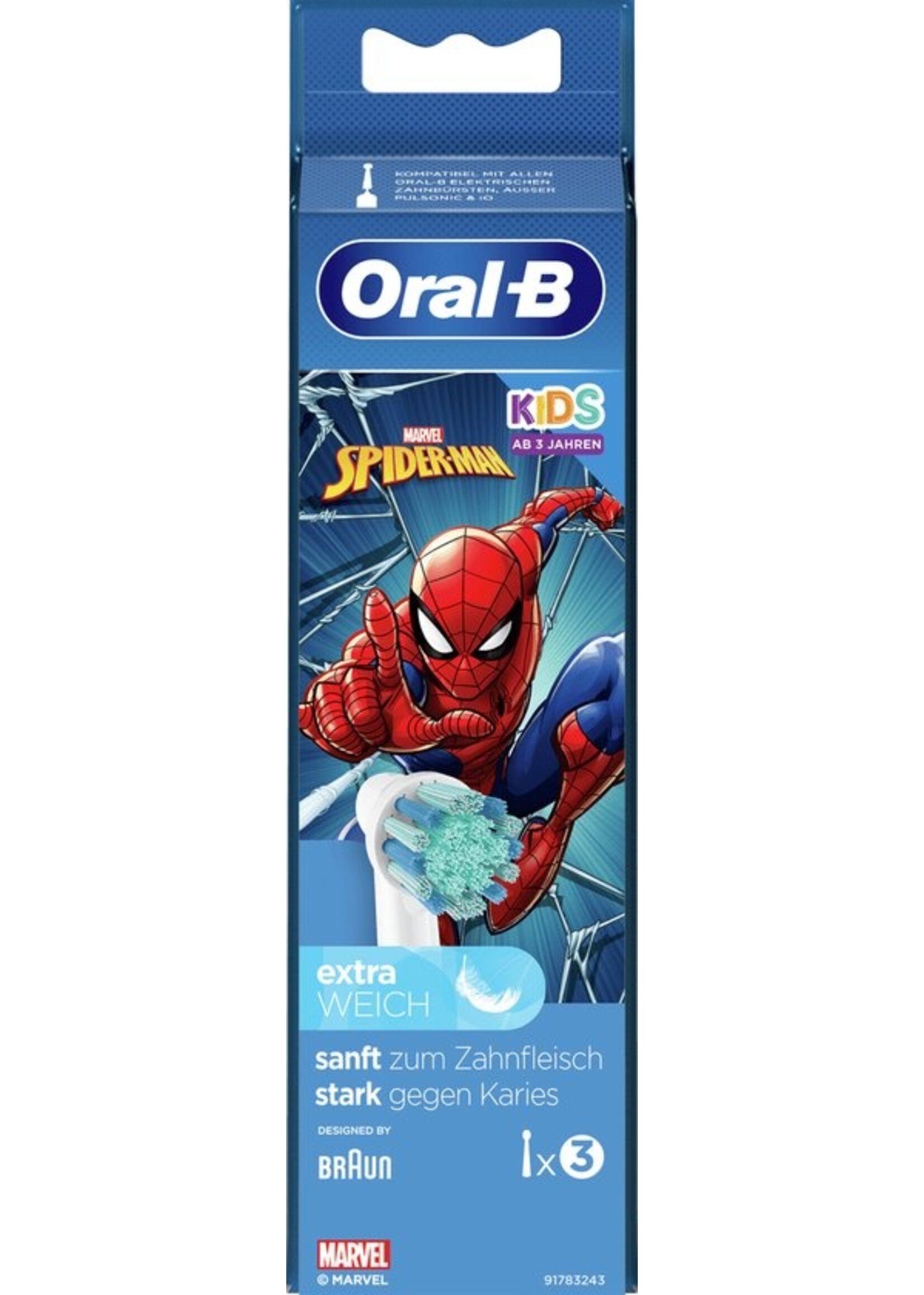 Oralb Braun Kids Brush Heads Spider-man - Náhradní Hlavice Na Elektrický Zubní Kartáček 3.0ks