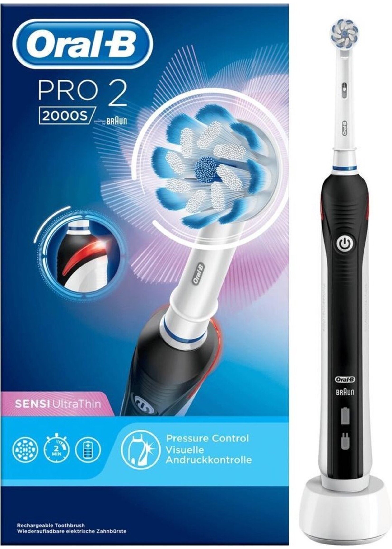 Oralb Braun Oral-B Pro 2 2000S Sensi Ultrathin - Elektrische tandenborstel - Zwart