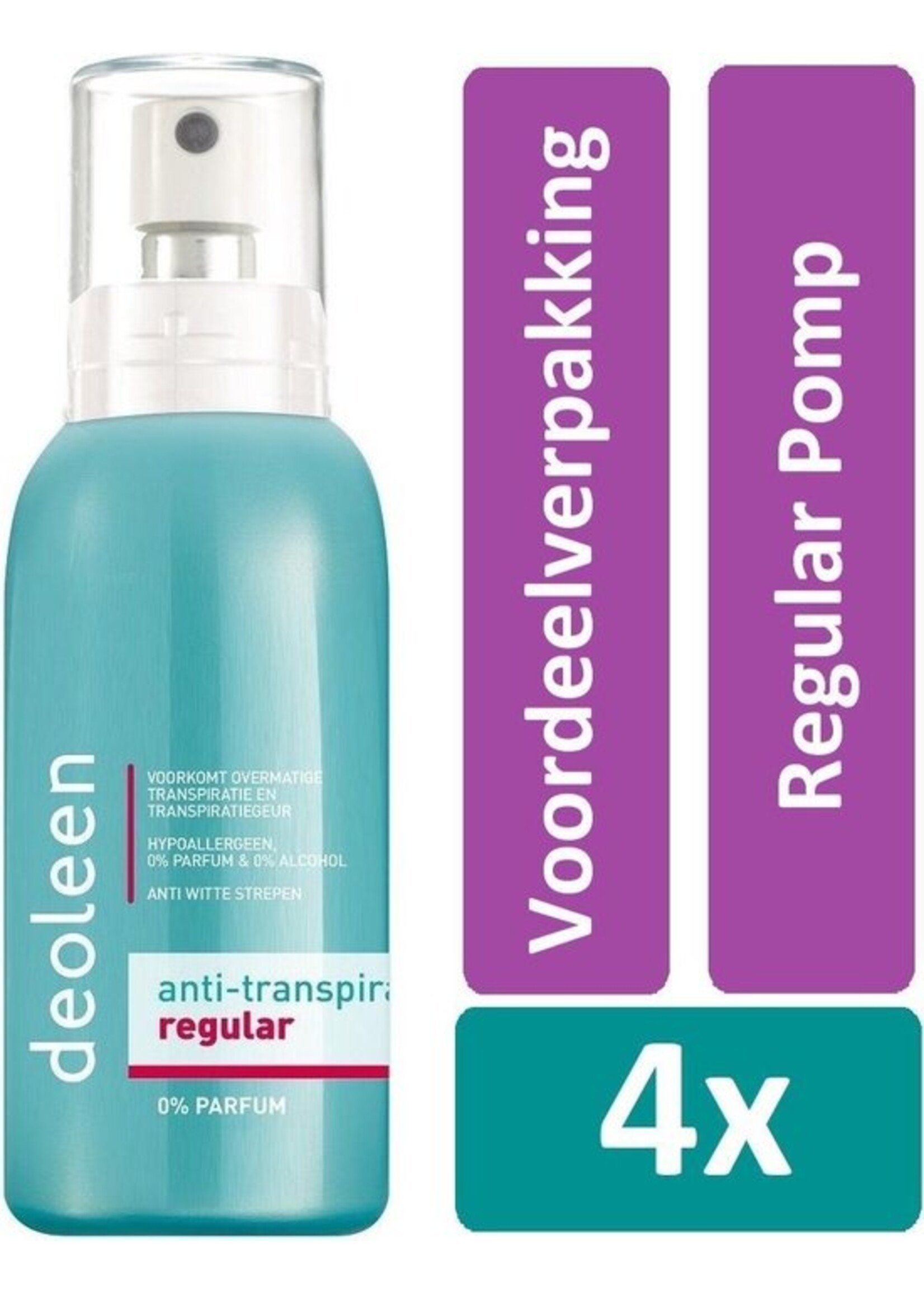 Deoleen Deodorant Spray 75 ml Regular Pomp 4 stuks Voordeelverpakking