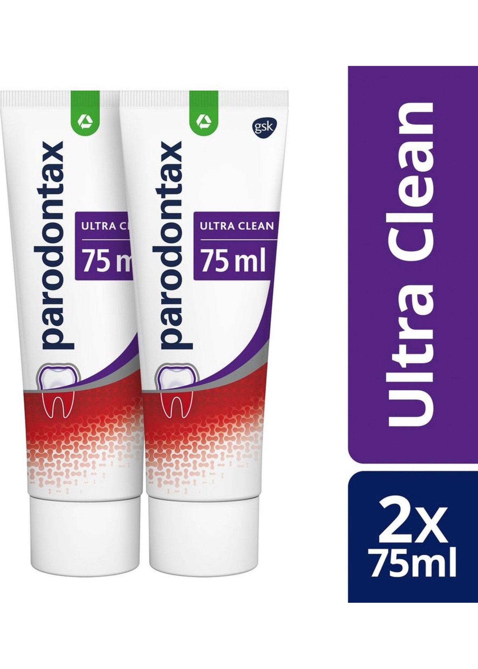 Parodontax Ultra Clean - tandpasta - tegen bloedend tandvlees - 2x75 ml