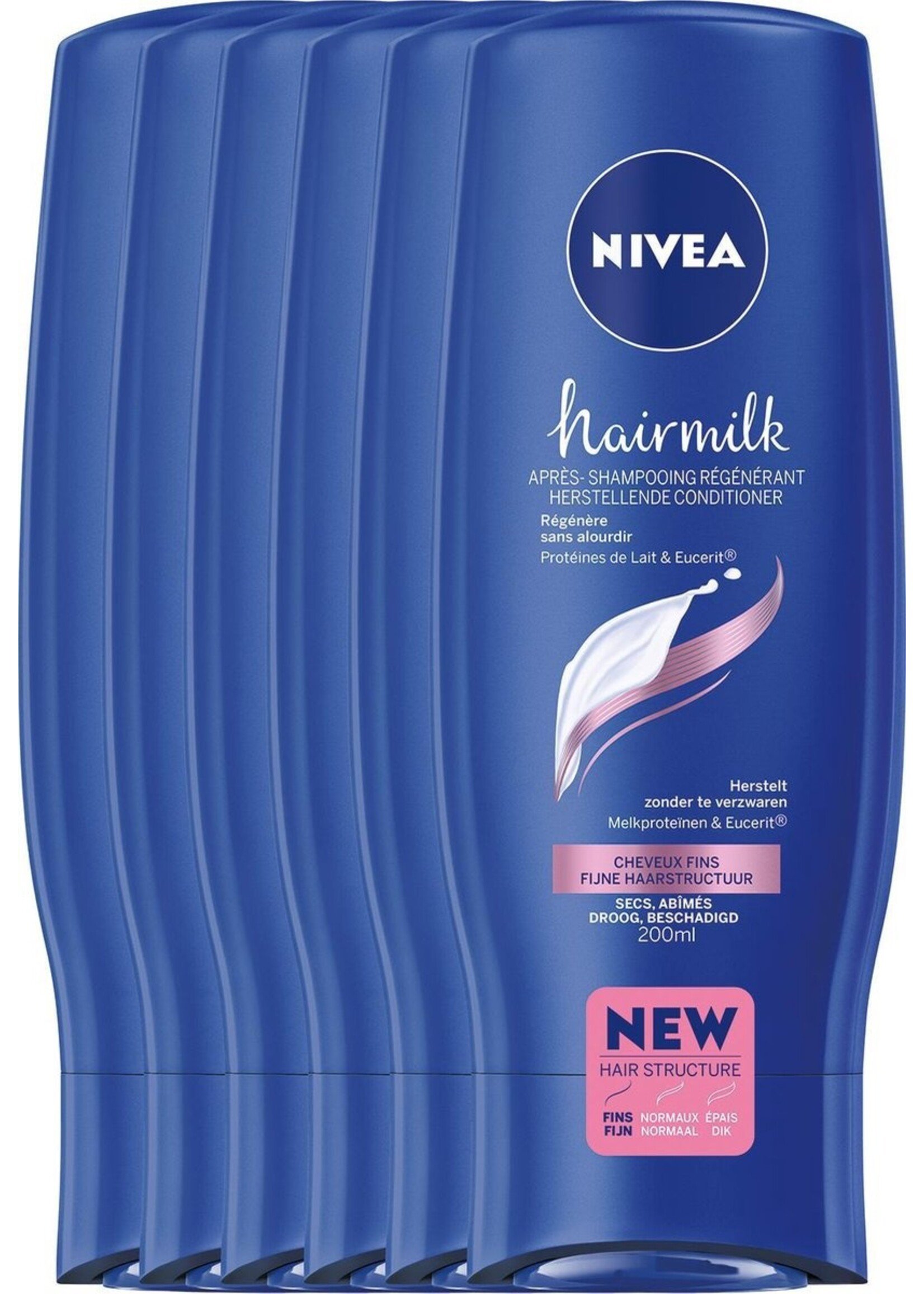 NIVEA Hairmilk voor Fijn Haar - 6 x 200 ml - Voordeelverpakking - Conditioner