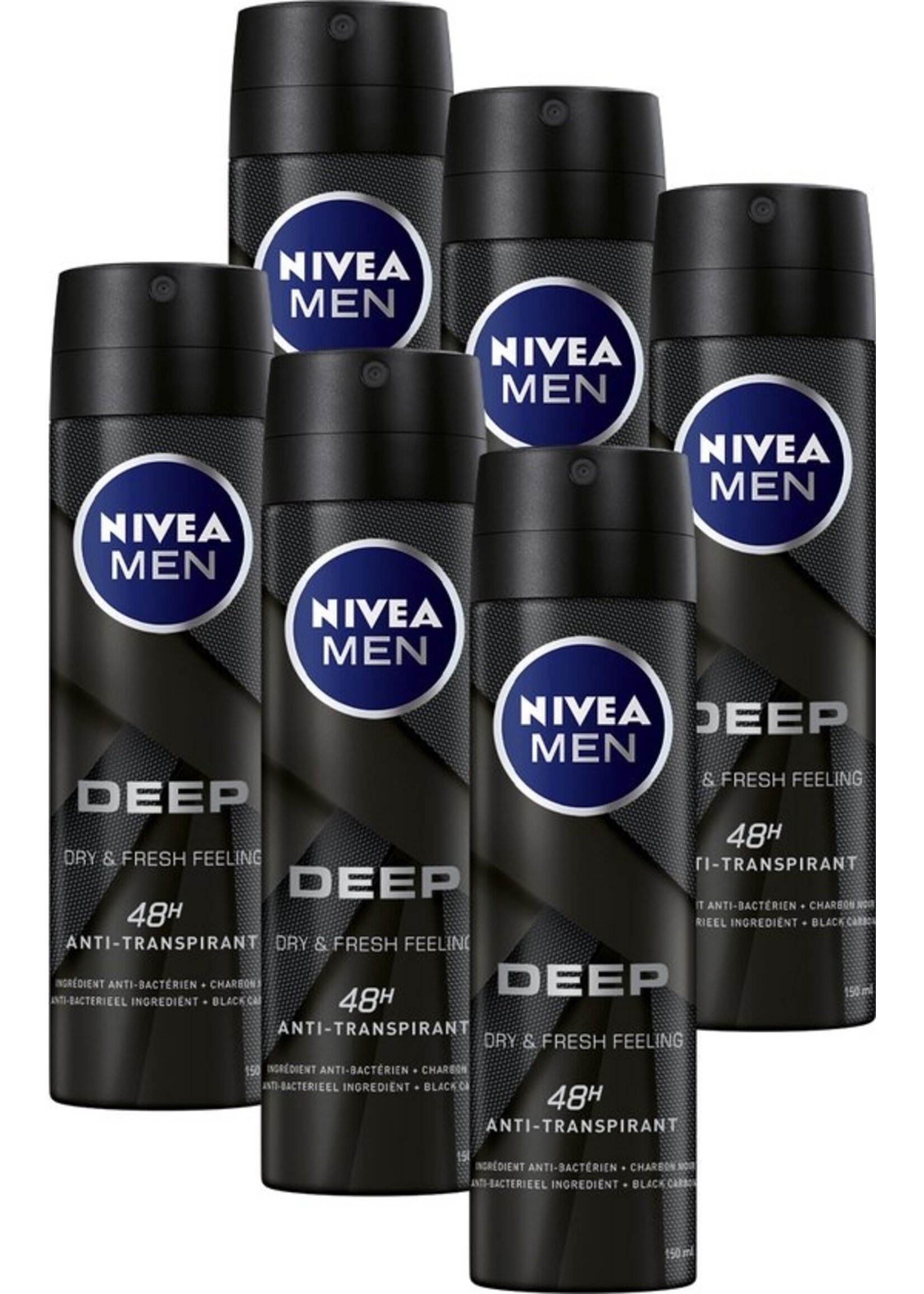 NIVEA MEN Deep Deodorant Spray - 6 x 150 ml - Voordeelverpakking