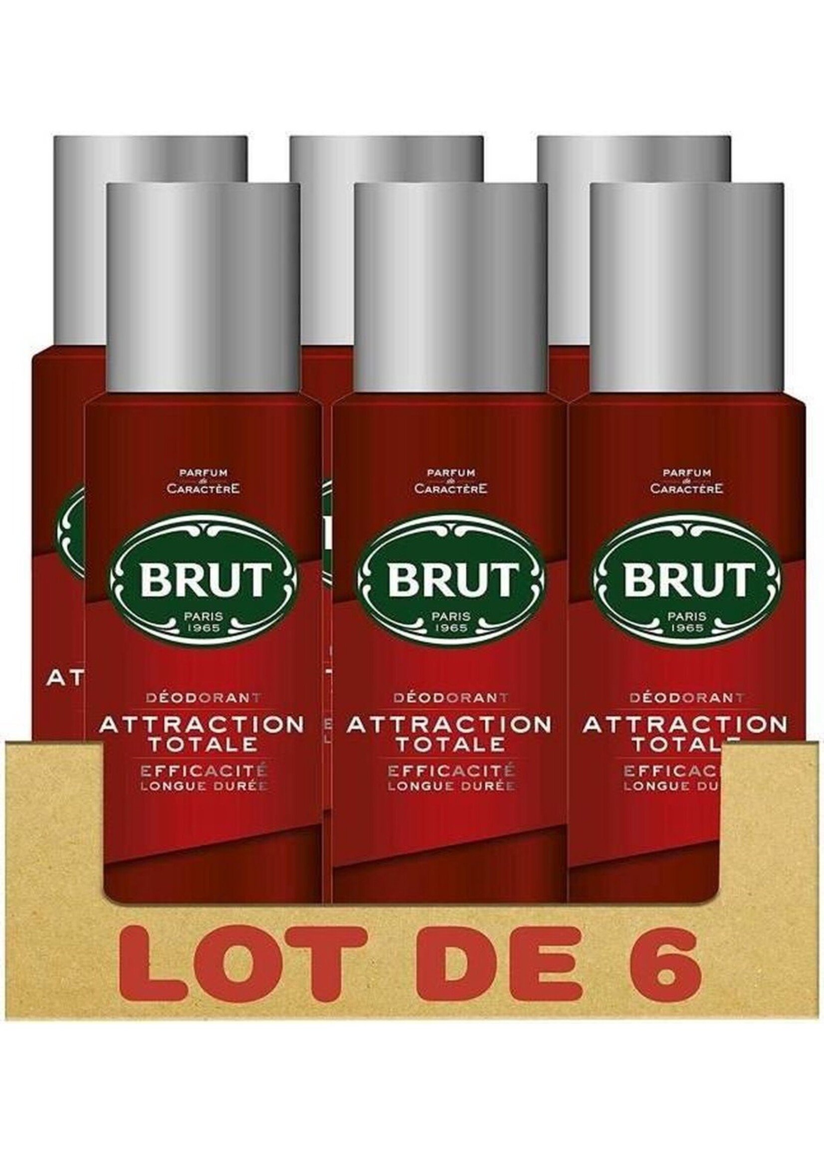 BRUT Lot de 6 Homme Deodorants Total Attraction Spray Effectiveness - 200ml