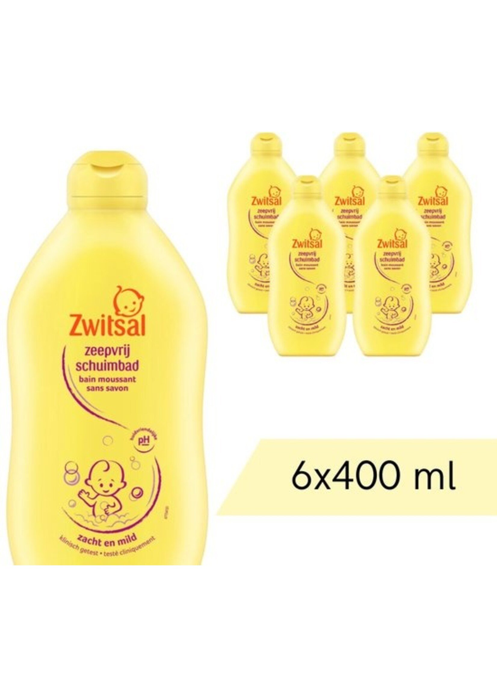 Voordeelverpakking: 6x Zwitsal Bad - Schuimbad Zeepvrij - 400 ml