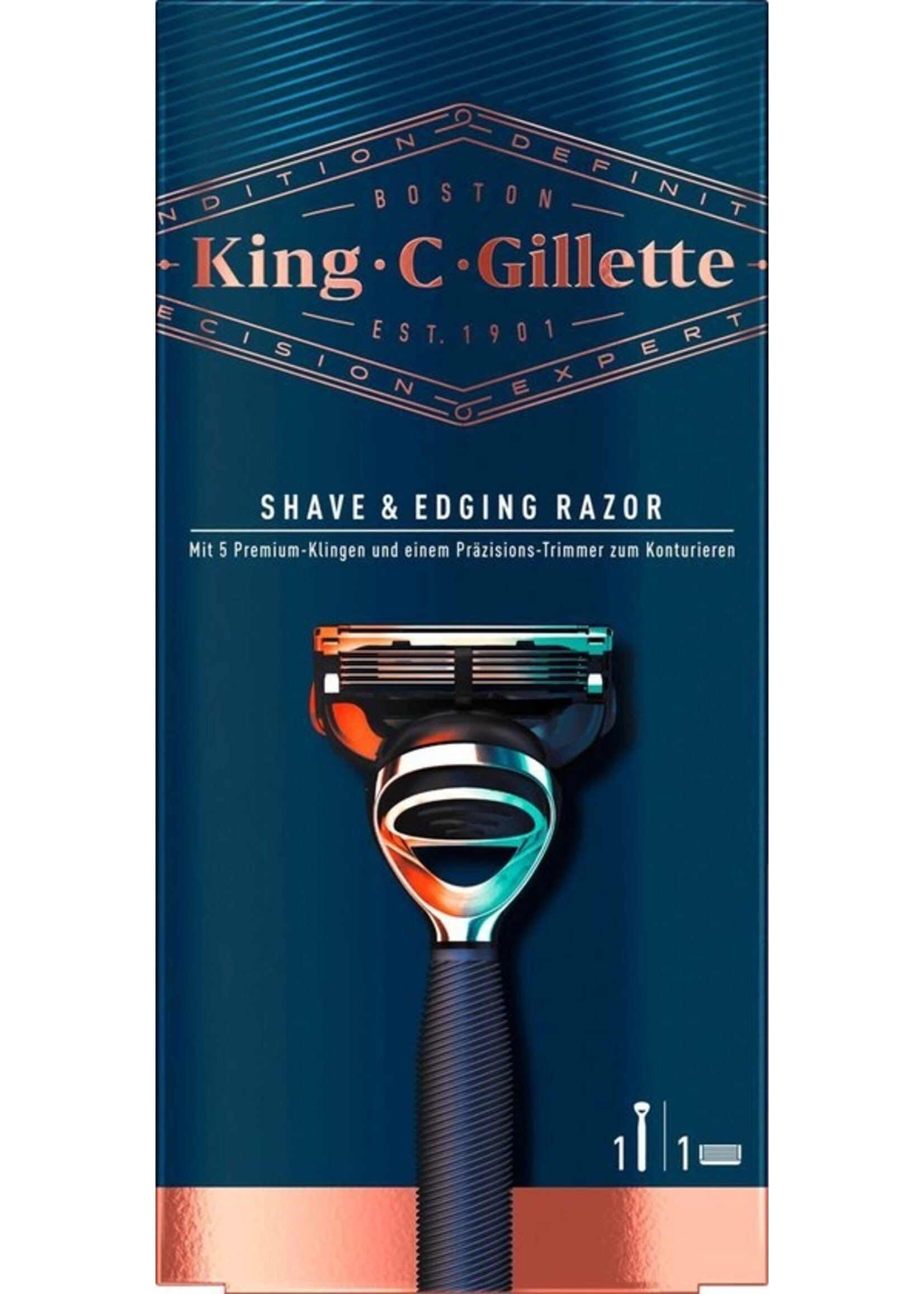 GILLETTE King C. Gillette Scheermes Blue Chrome