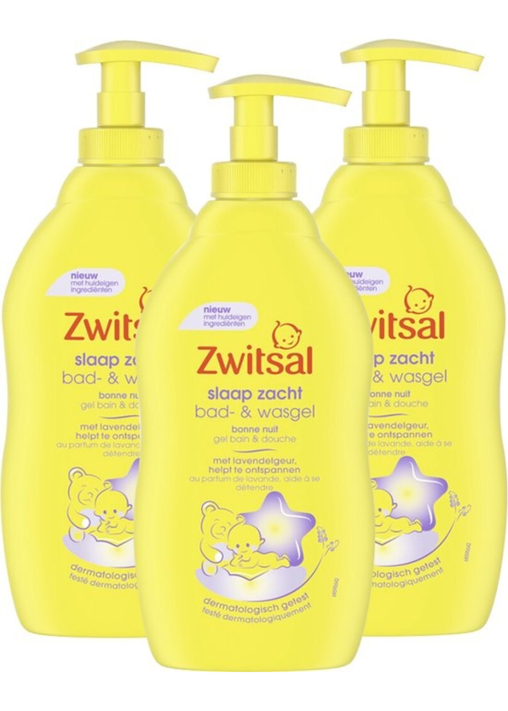 Zwitsal Slaap Zacht Bad- & Wasgel Lavendel - Voordeelverpakking 3 x 400 ml Pomp