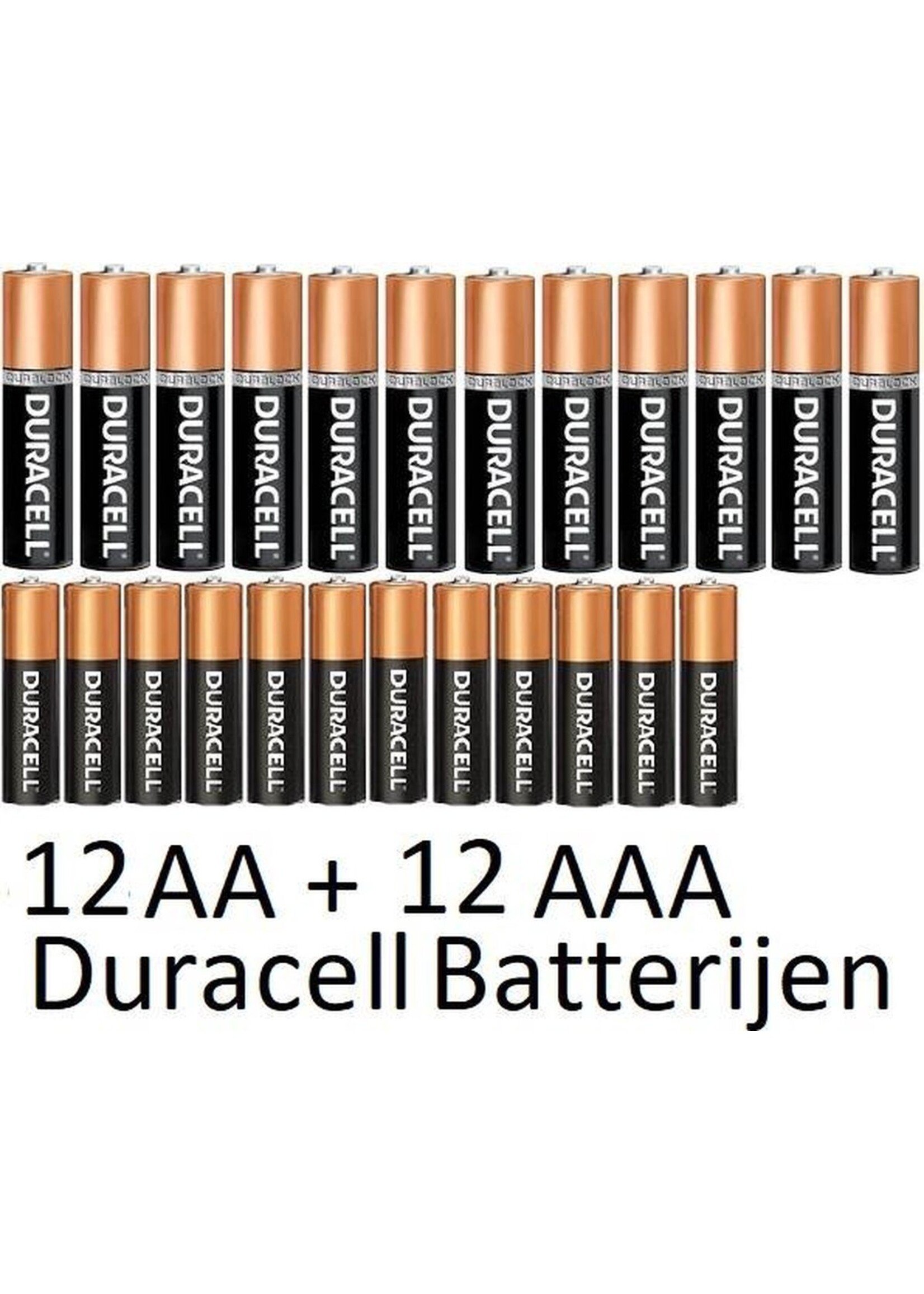 12 Stuks AA + 12 Stuks AAA Duracell Alkaline Batterijen