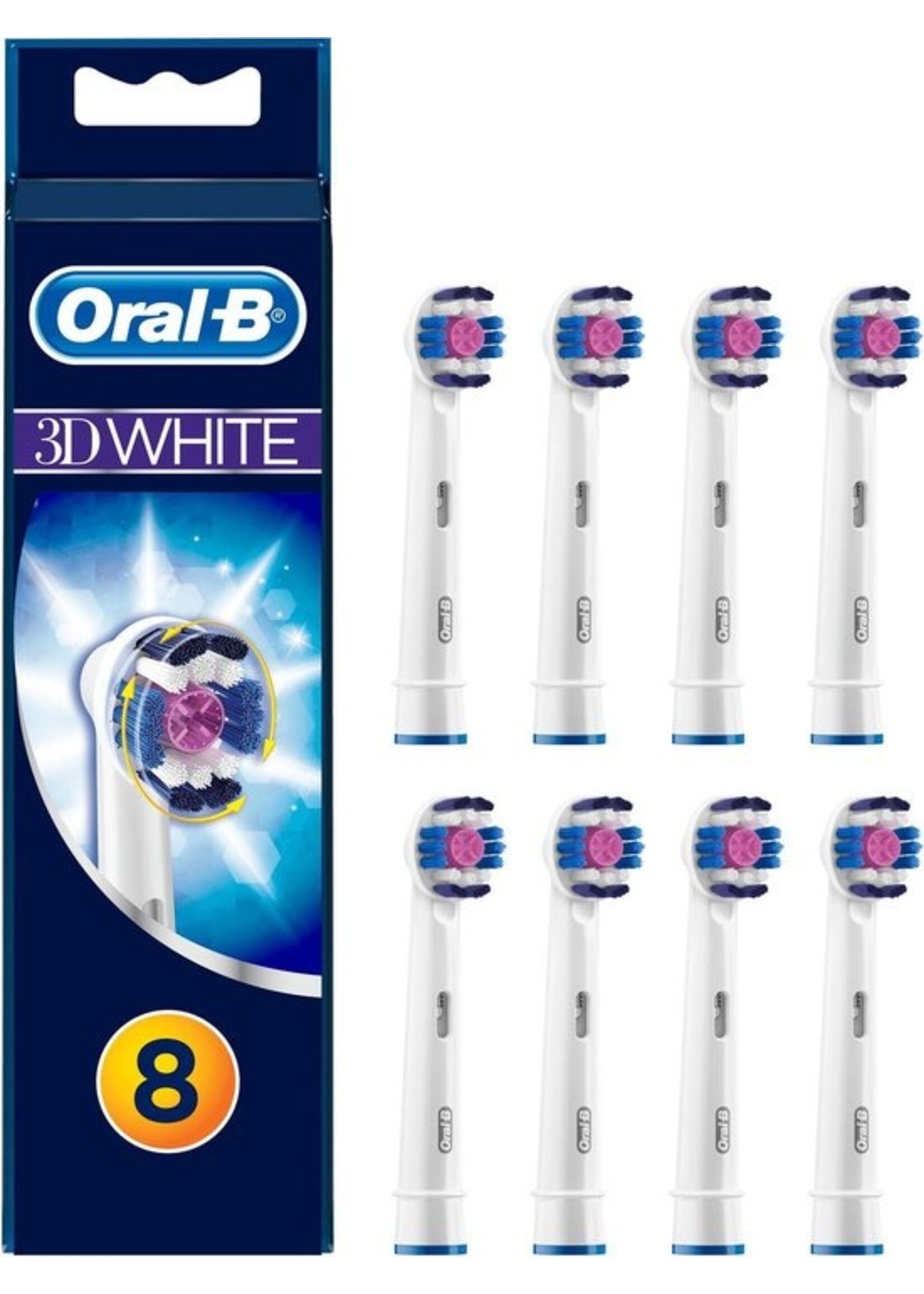 Oralb Braun Oral-B 3D White - Opzetborstels  - 8 Stuks - Brievenbusverpakking