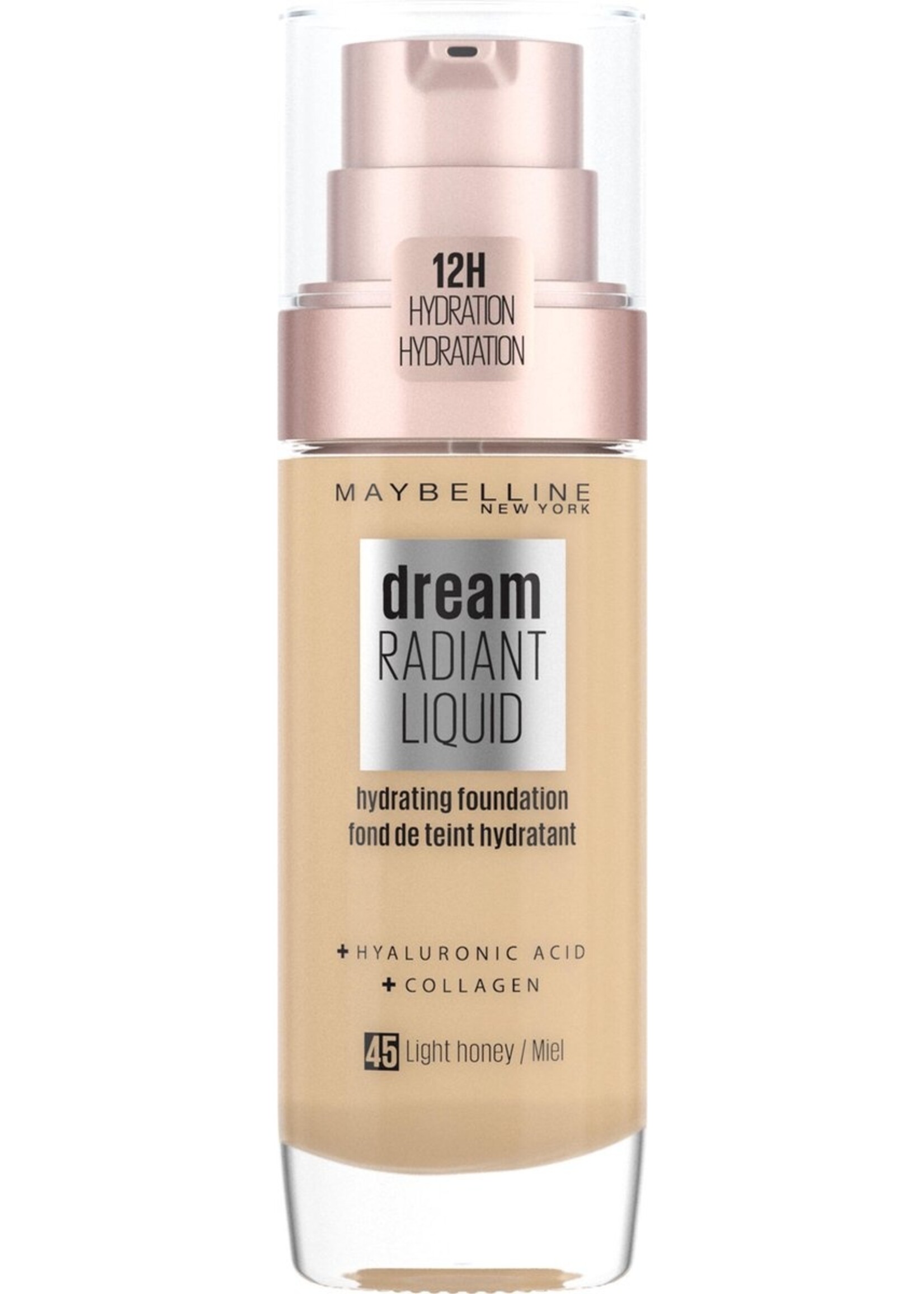 Maybelline Dream Radiant Liquid - 45 Light Honey - Foundation Geschikt voor de Droge Huid met Hyaluronzuur - 30 ml