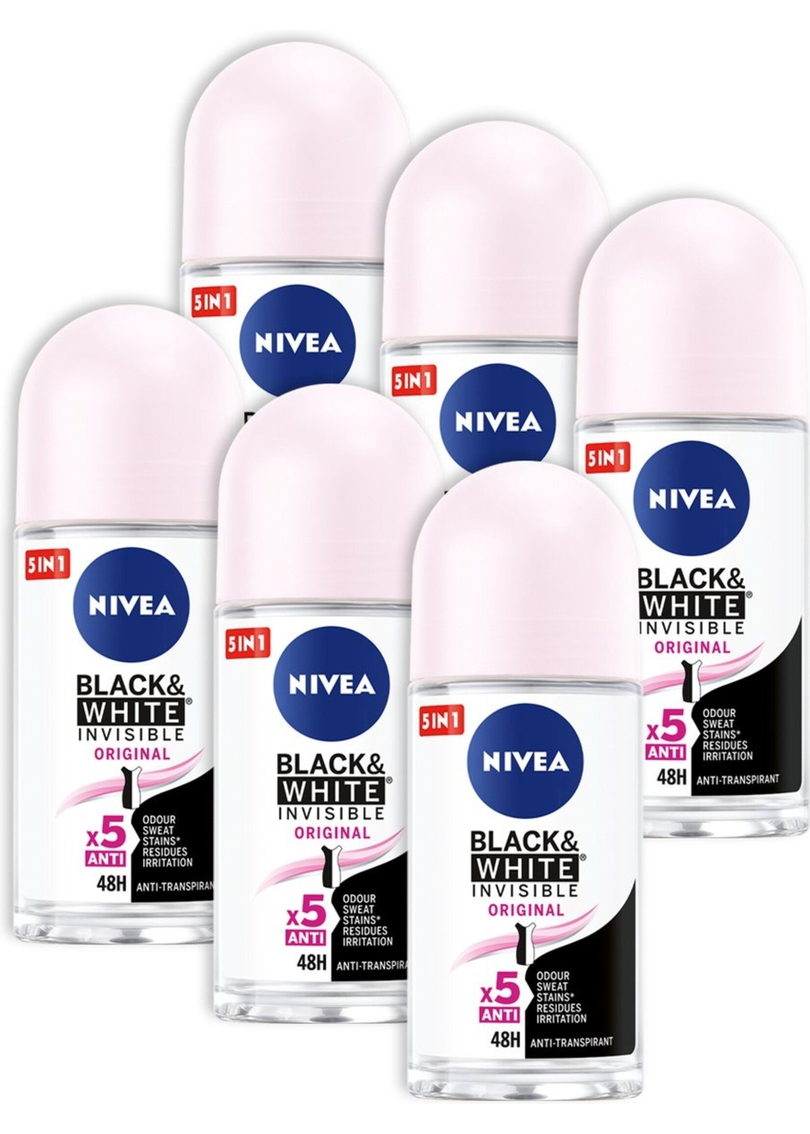 NIVEA Invisible For Black & White Clear - 6 x 50 ml - Voordeelverpakking - Deodorant Roller