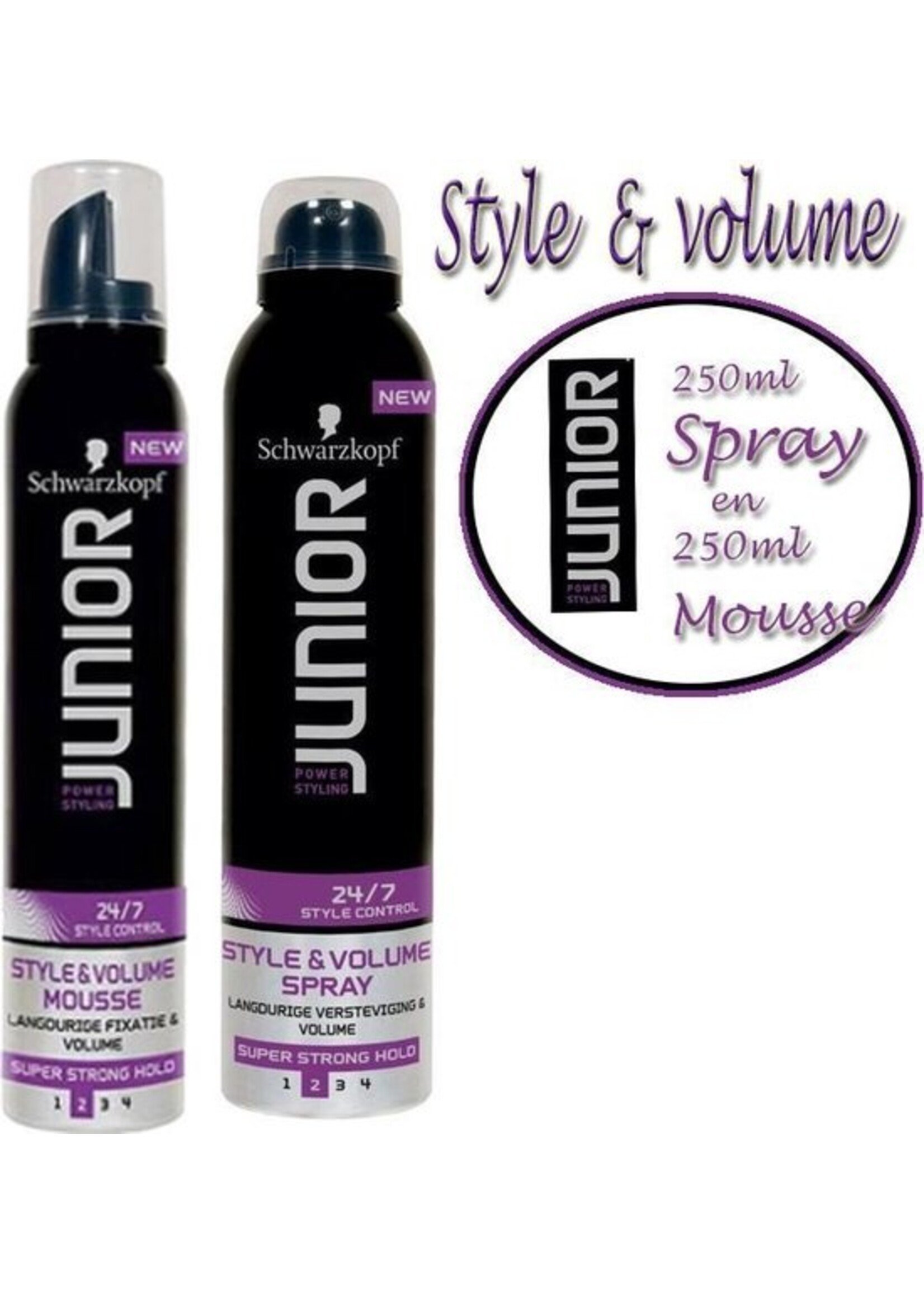 Duo pakket: Junior power Style & volume- Mousse 250ml - 2stuks