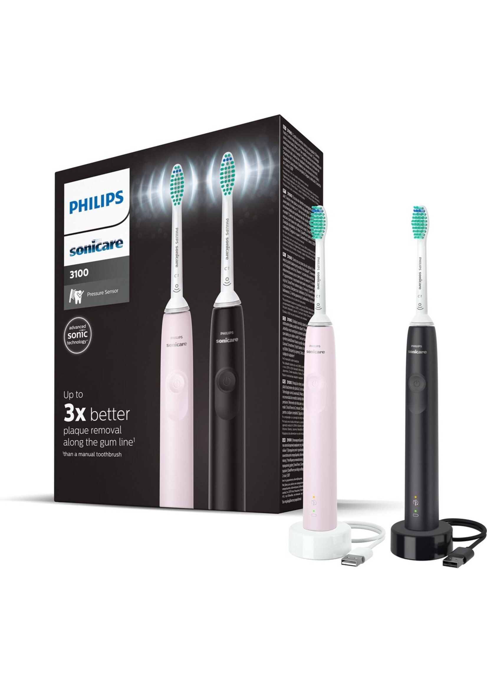 Philips Philips Sonicare Series 3100 HX3675/15 - Elektrische tandenborstel - Zwart & Roze - Duopack