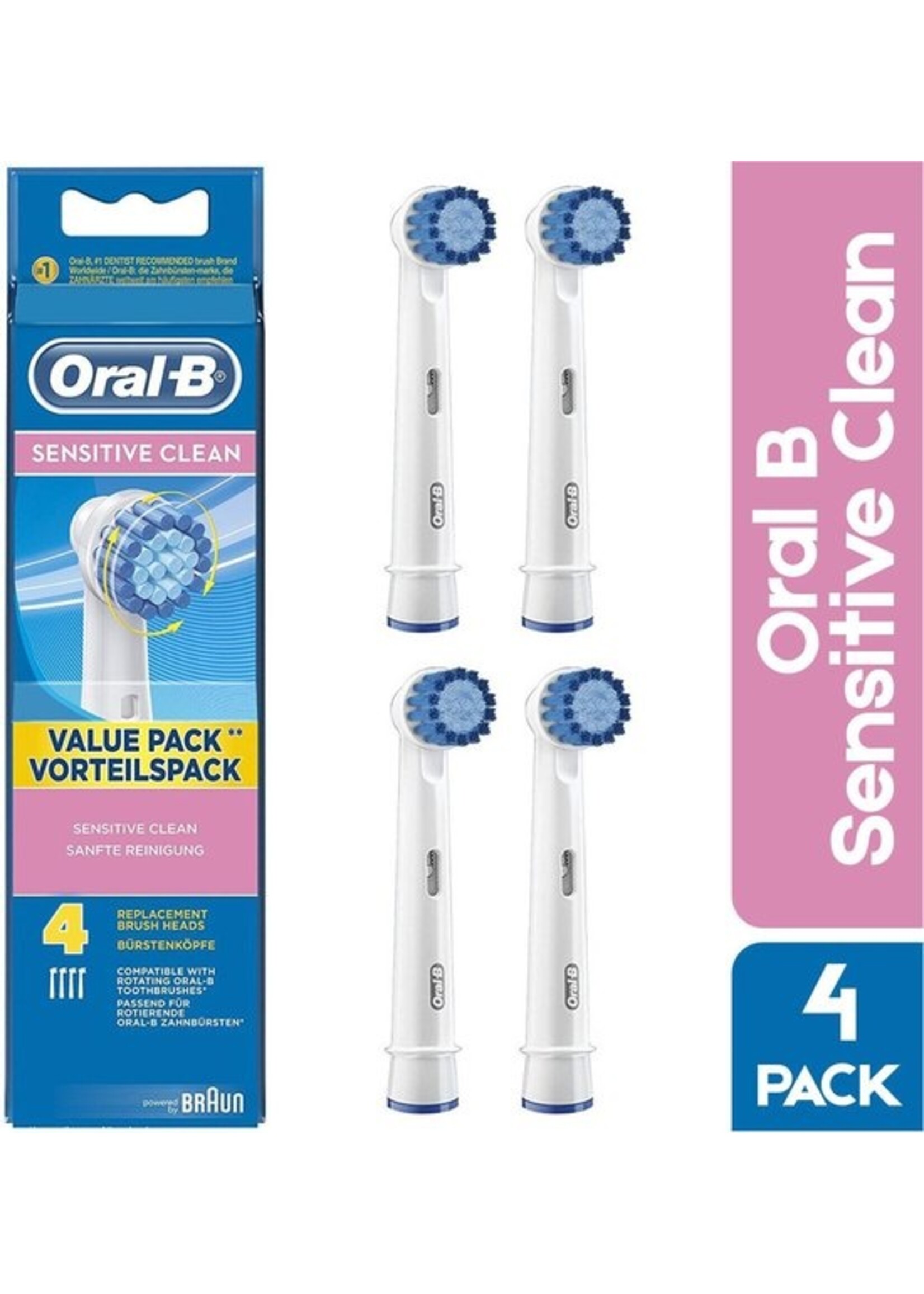 Oralb Braun Oral B Sensitive Clean Opzetborstels - 4 Opzetborstels voor gevoelige tanden - 4-pack