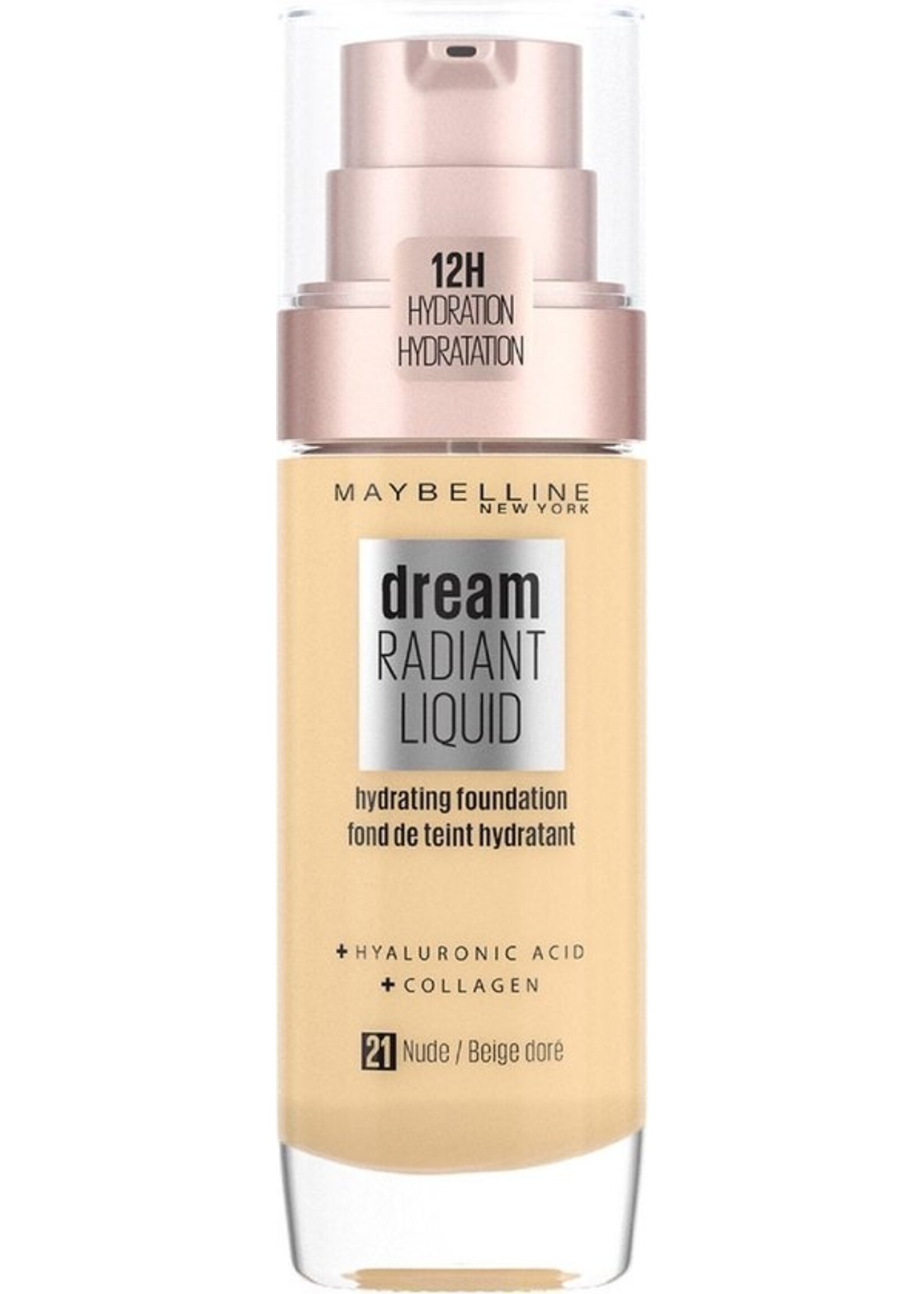 Maybelline Dream Radiant Liquid - 21 Nude Beige - Foundation Geschikt voor de Droge Huid met Hyaluronzuur - 30 ml