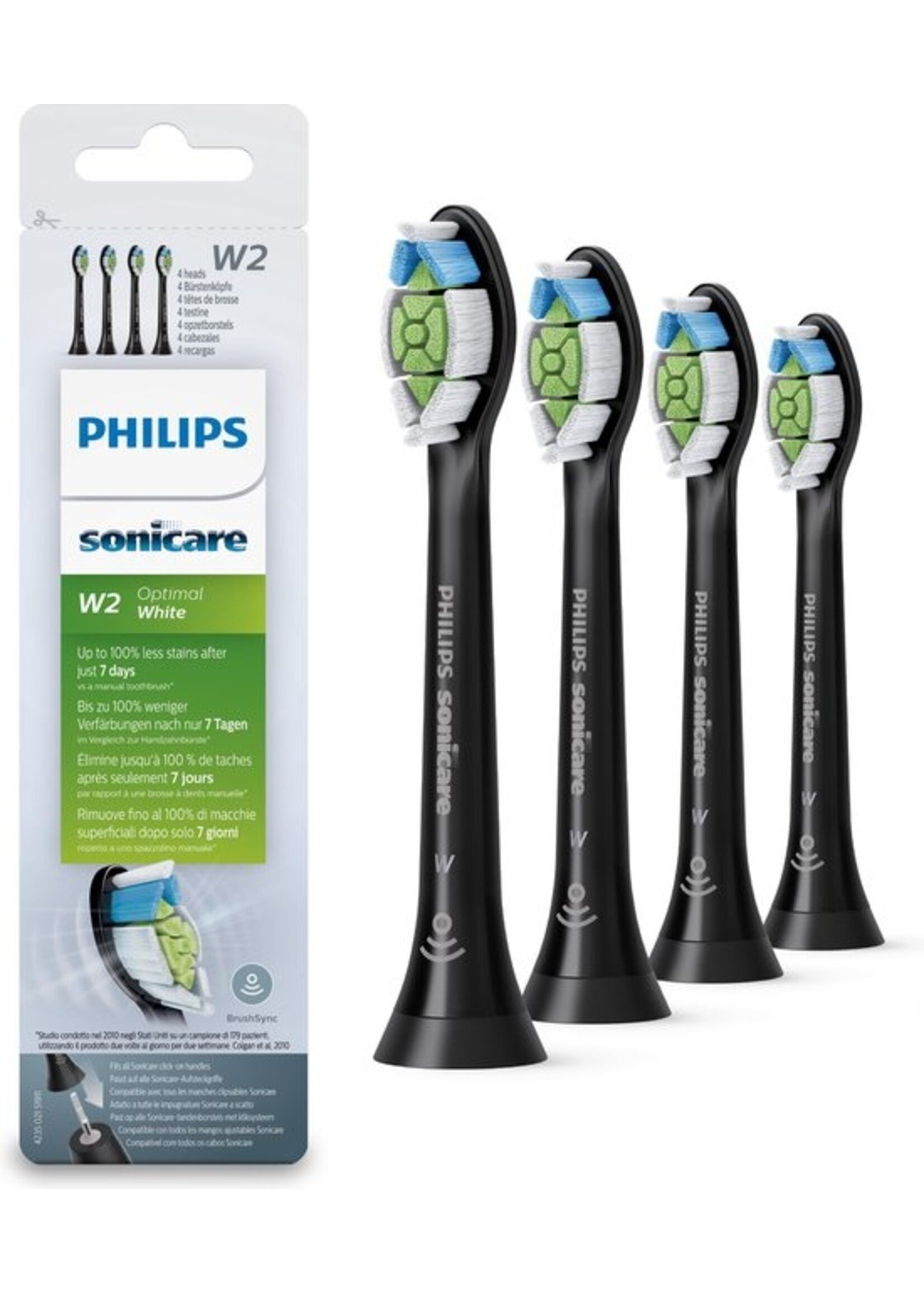 Philips Philips Sonicare W2 Optimal White HX6064/11 - Opzetborstels - 4 stuks - Zwart