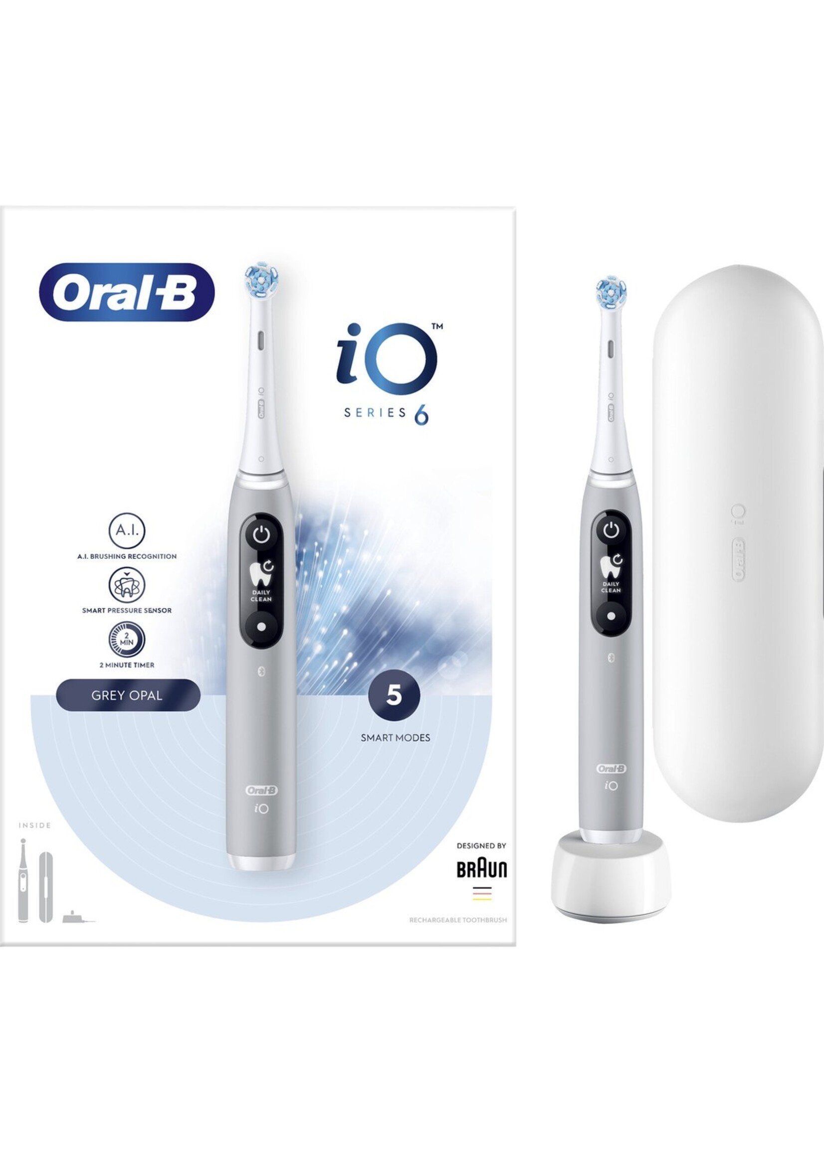 Oralb Braun Oral-B iO - 6 - Opal Grey-Elektrische Tandenborstel met revolutionaire magnetische technologie Powered By Braun