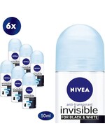 NIVEA Invisible For Black & White Pure - 6 x 50 ml - Voordeelverpakking - Deodorant Roller