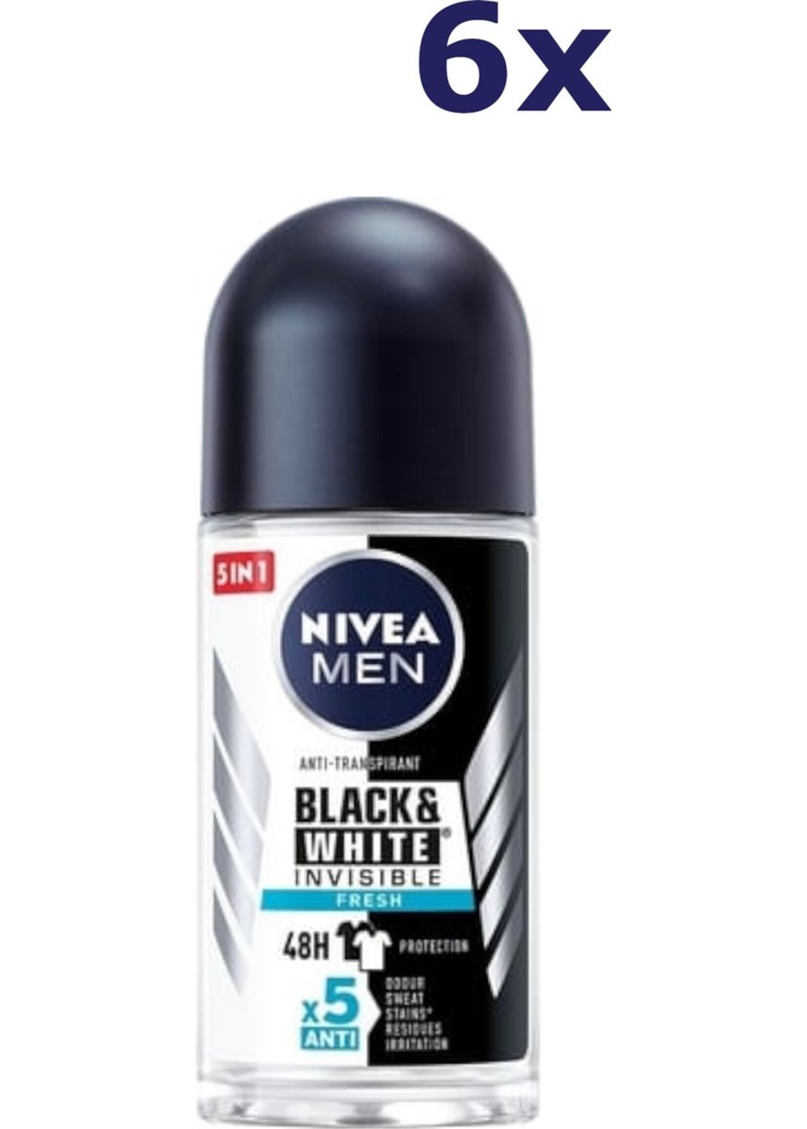 6x Nivea Deo Roll-on Men - Invisible Black & White fresh 50ml