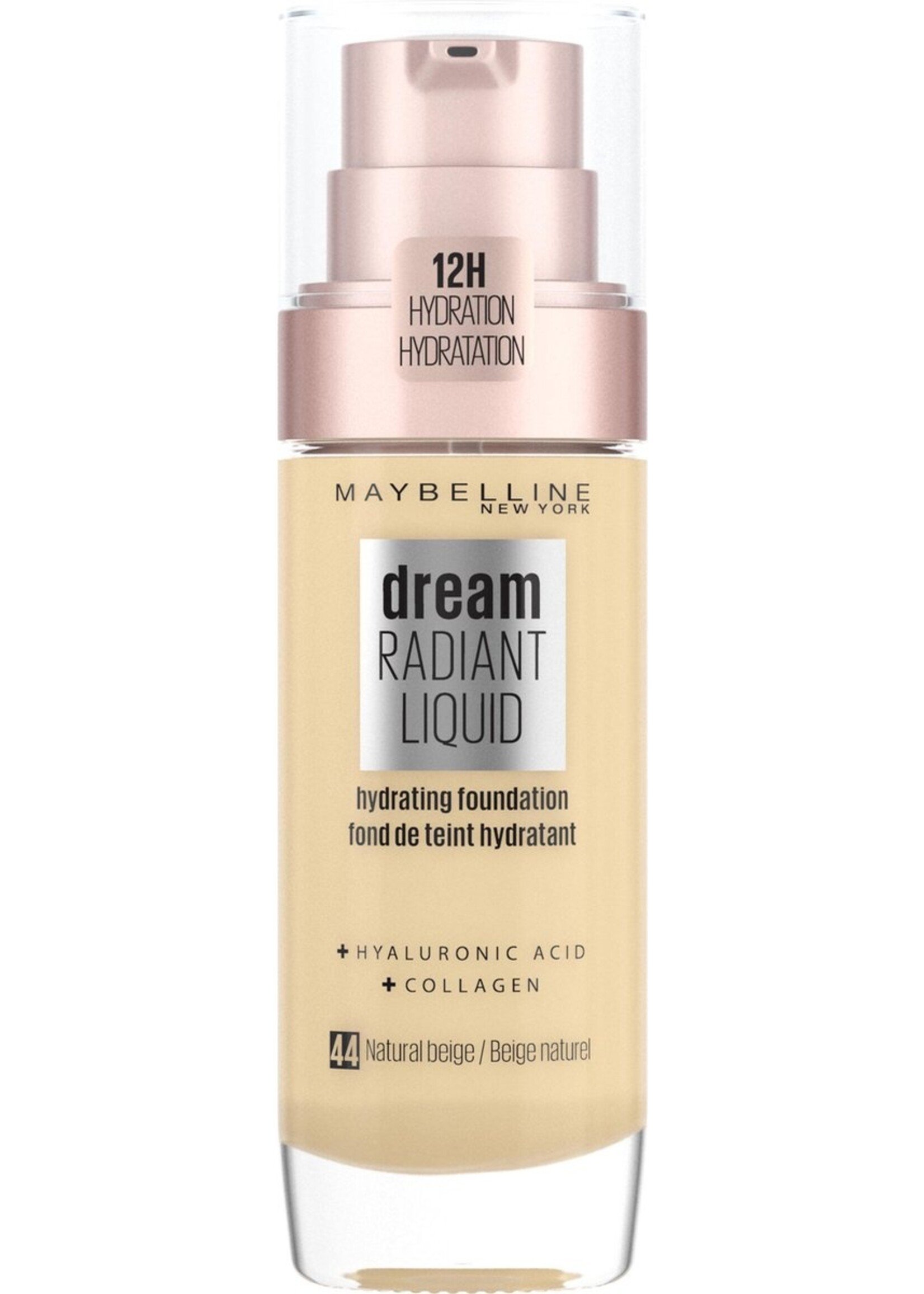 Maybelline Dream Radiant Liquid - 044 Natural Beige - Foundation Geschikt voor de Droge Huid met Hyaluronzuur - 30 ml