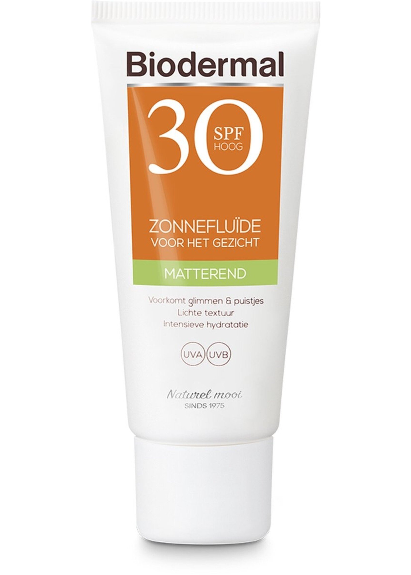 Biodermal Zonnebrand -  Matterende Zonnefluïde voor het gezicht SPF 30 - 40ml - Voorkomt glimmen en puistjes