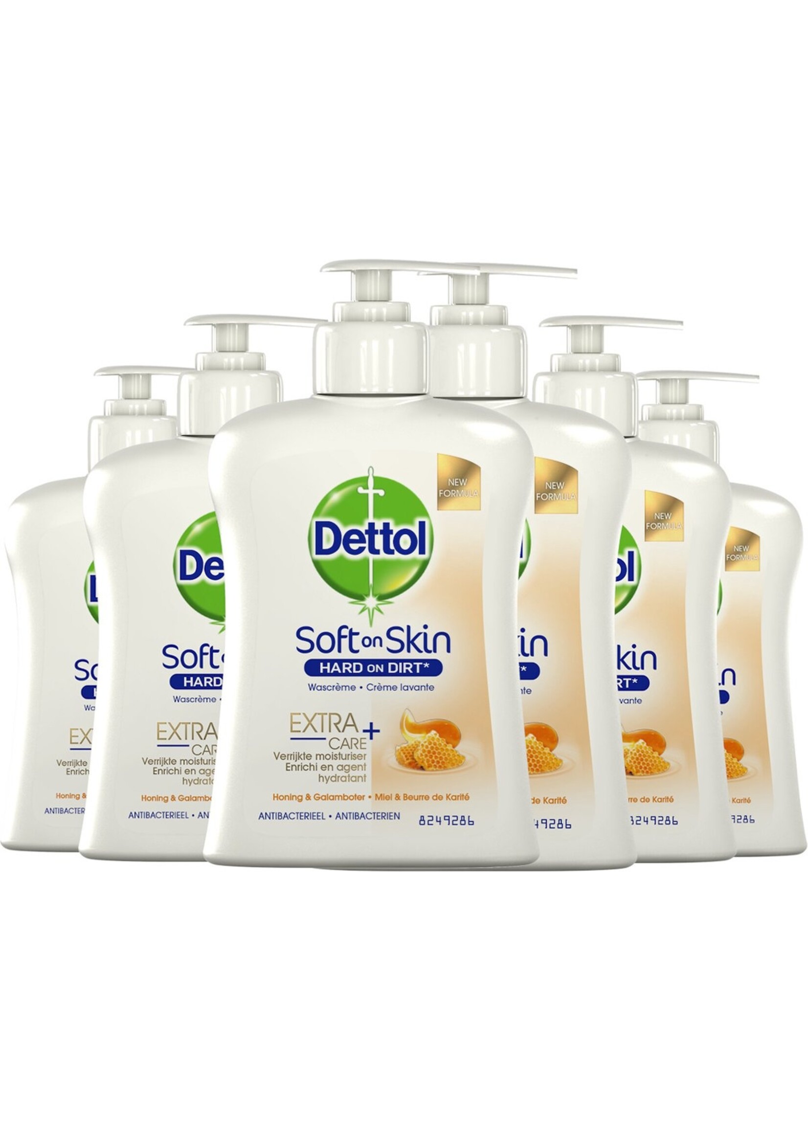 Dettol Handzeep - Antibacterieel - Extra Care Droge en Normale Huid Honing & Galamboter - 6 x 250ml Voordeelverpakking