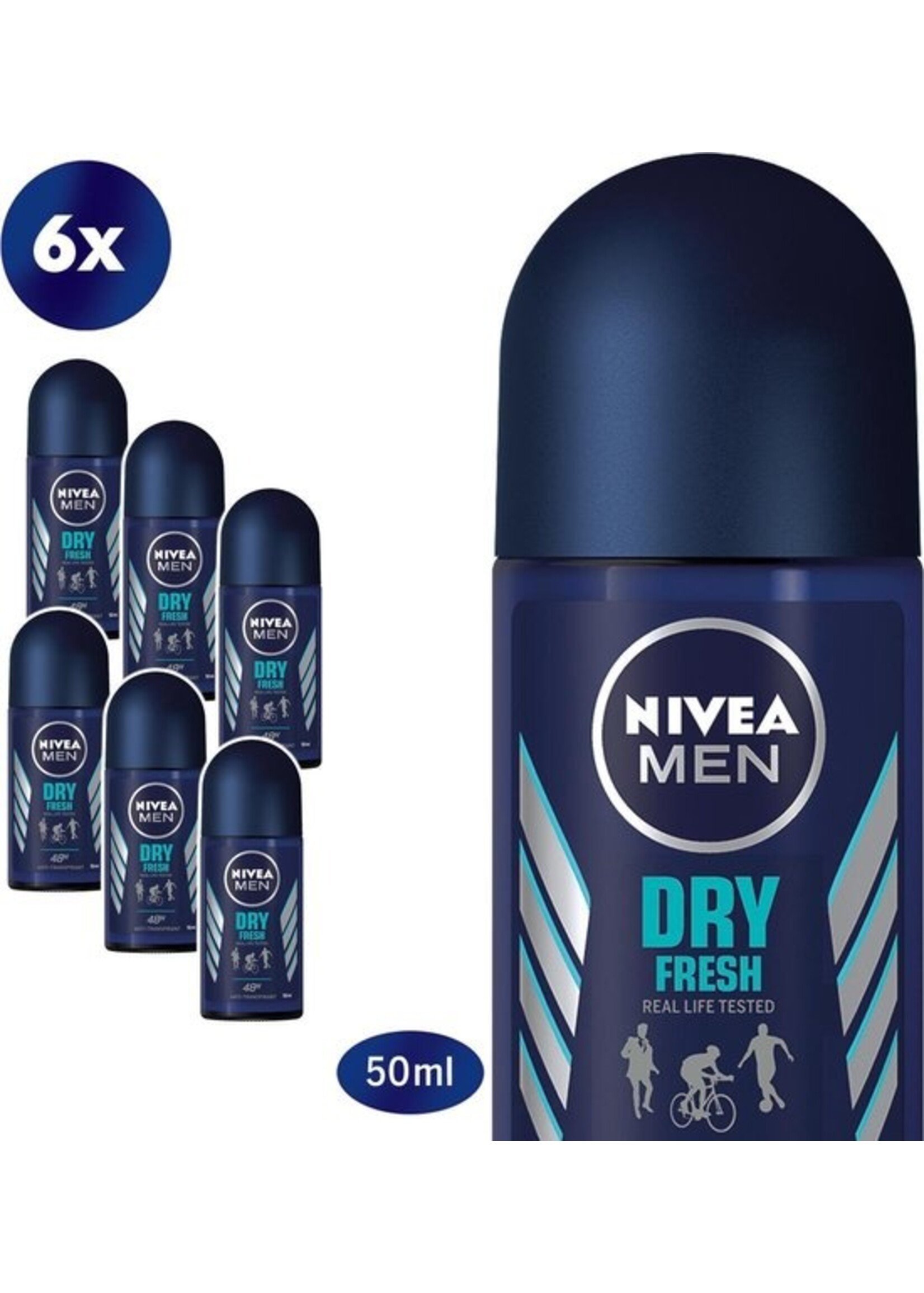 NIVEA MEN Dry Fresh - 6 x 50ml - Voordeelverpakking - Deodorant Roller