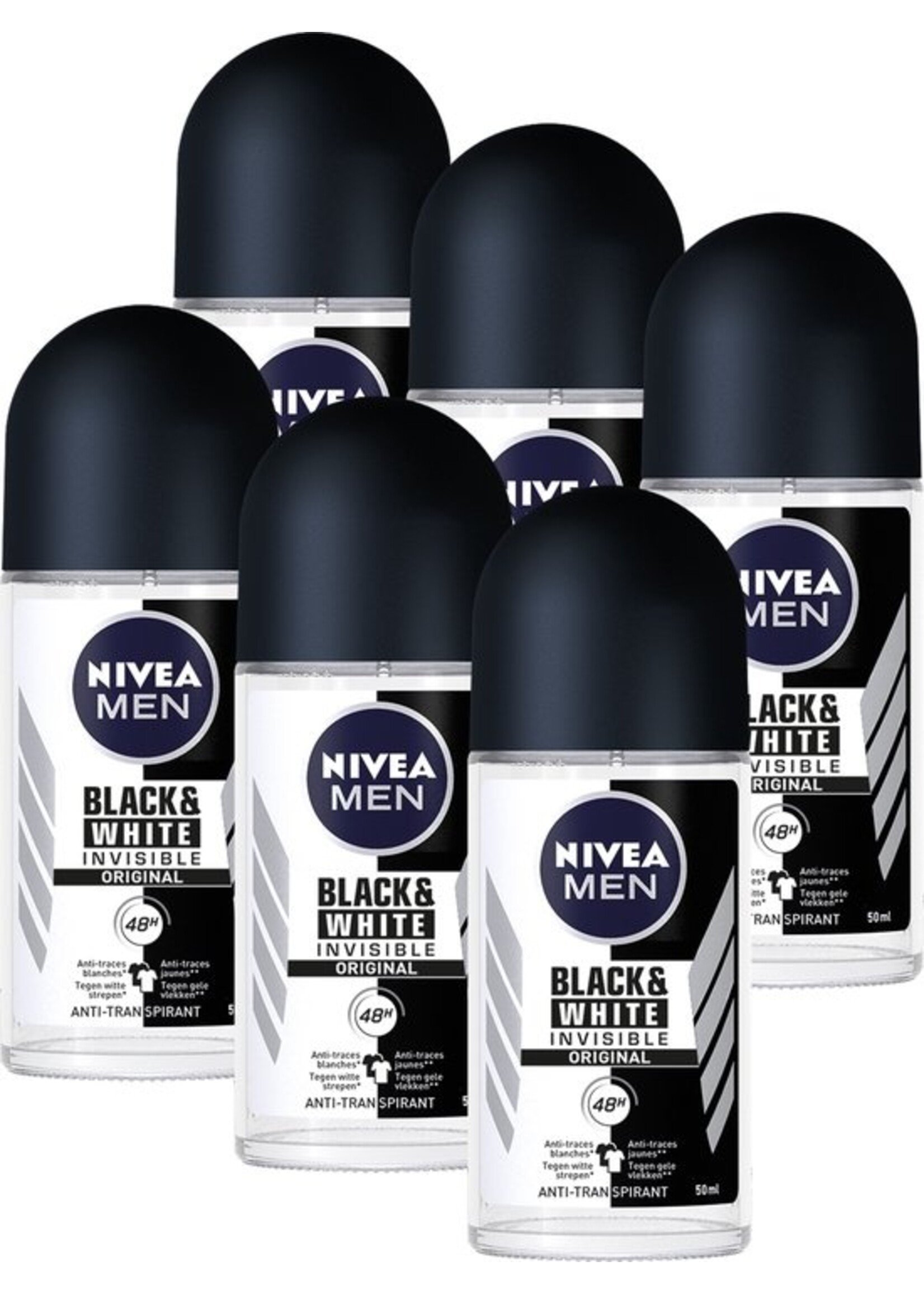 NIVEA MEN Black & White Invisible original - 6 x 50 ml - Voordeelverpakking - Deodorant Roller