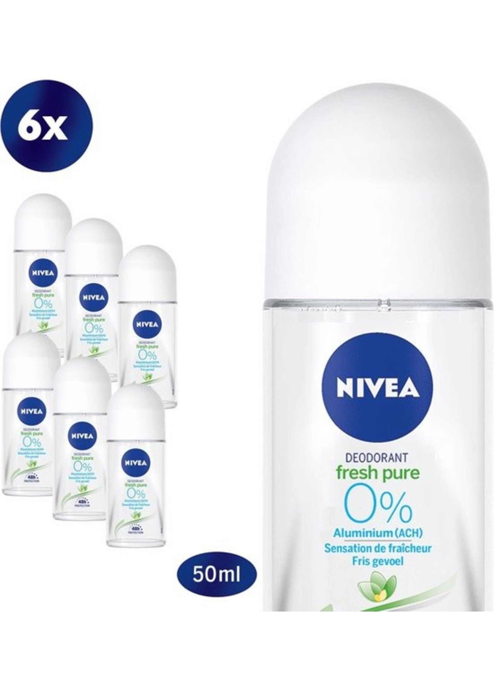 NIVEA Pure & Natural Jasmine - 6 x 50 ml - Voordeelverpakking - Deodorant Roller