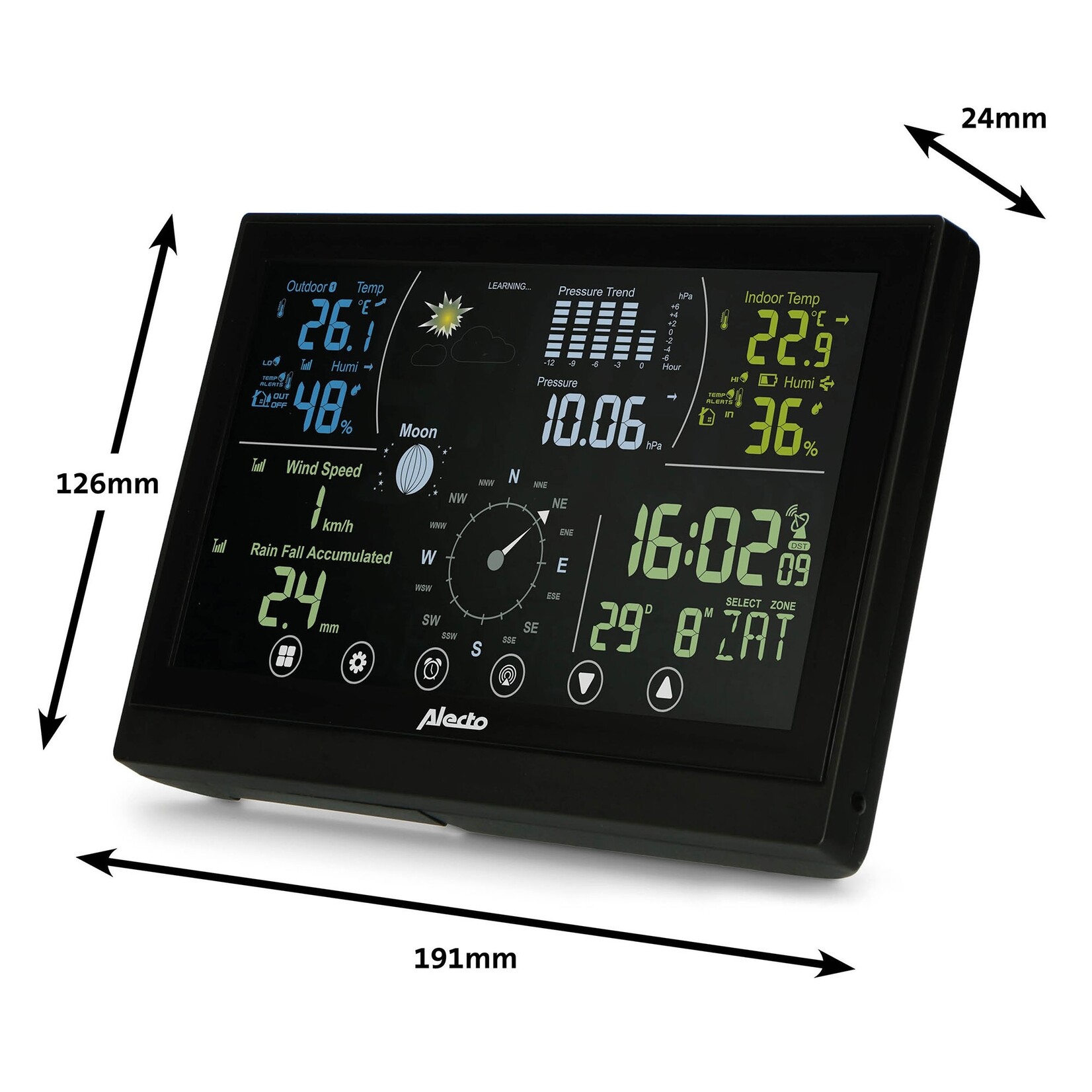 Alecto Alecto WS-3875 Weerstation met Draadloze Buitensensor en Verlicht Display