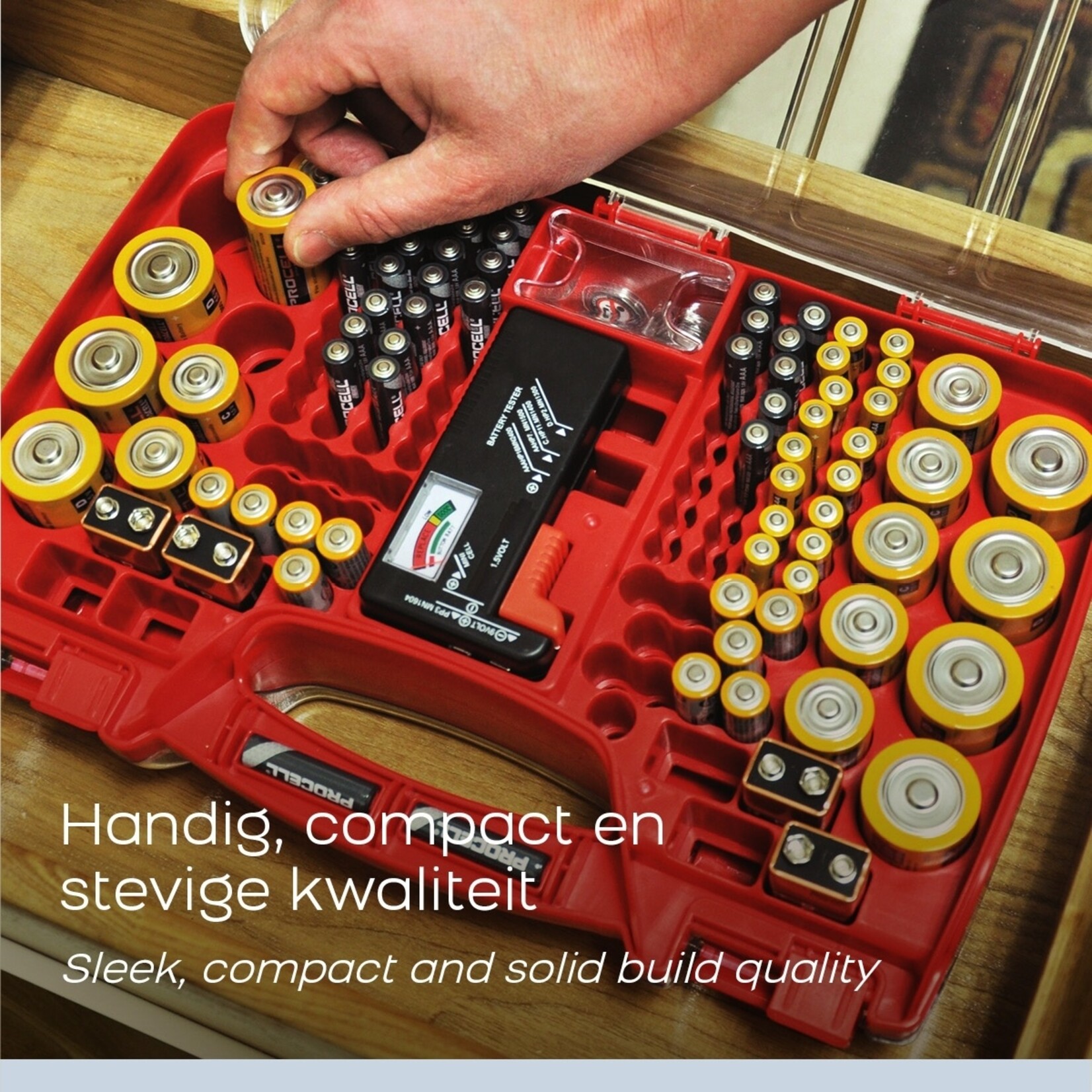 Orange Planet Battery Daddy Batterij-opbergbox met Tester