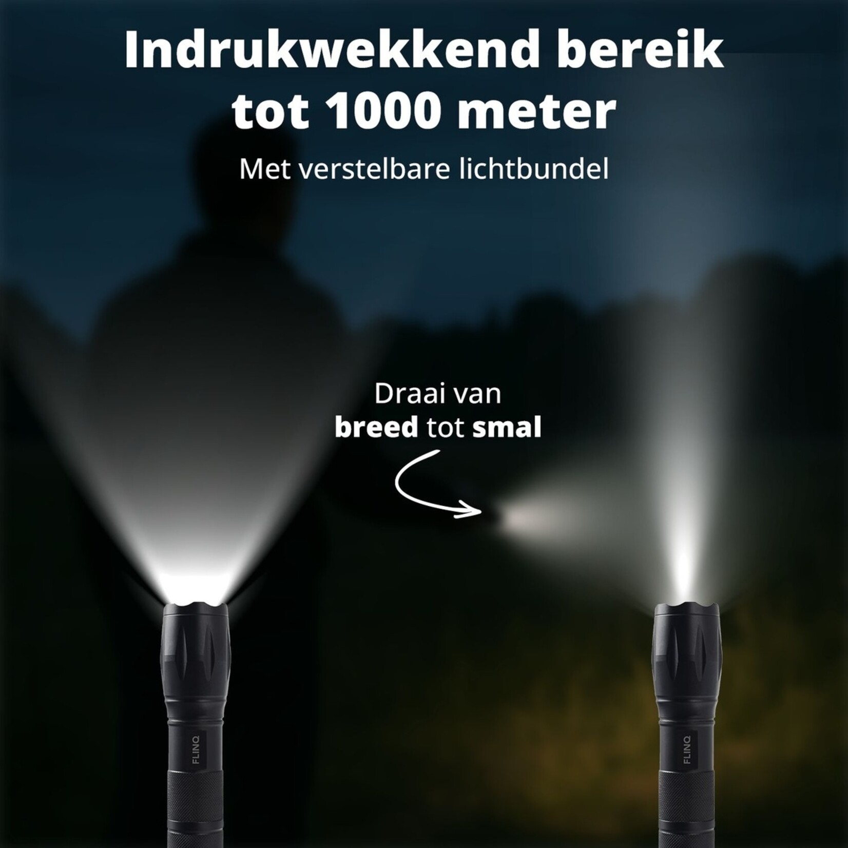 FlinQ Militaire Zaklamp - LED Zaklantaarn met 2000 Lumen - 1000 Meter - 1 + 1 Gratis