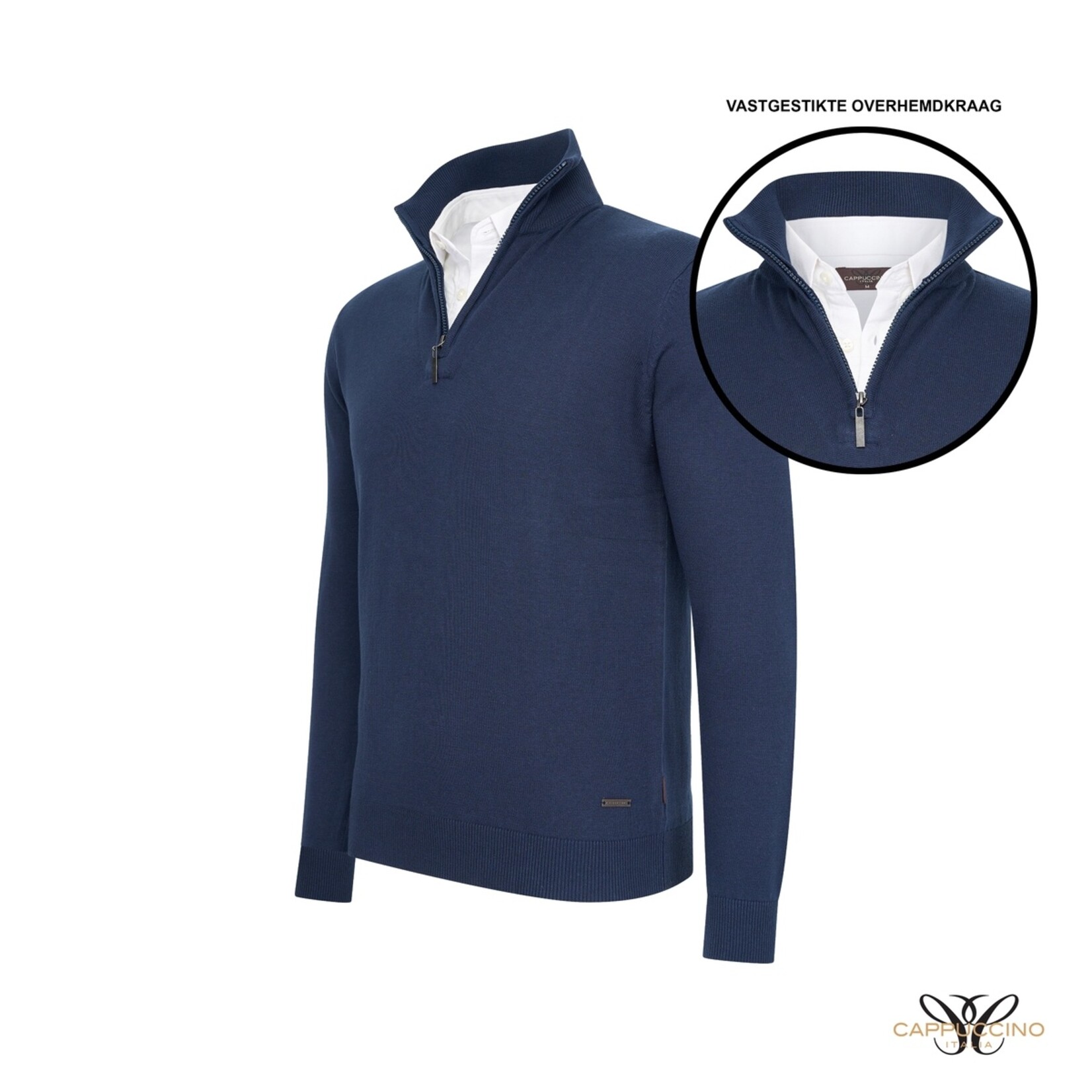 Cappuccino Como Mock Half Zip Schipperstrui met Rits en Overhemdkraag