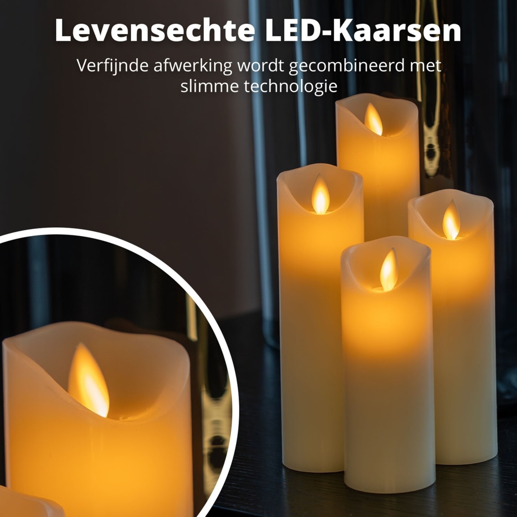 FlinQ FlinQ Harmony LED Kaarsen Set van 9 – Beweegbare Vlam en Timer – Paraffine