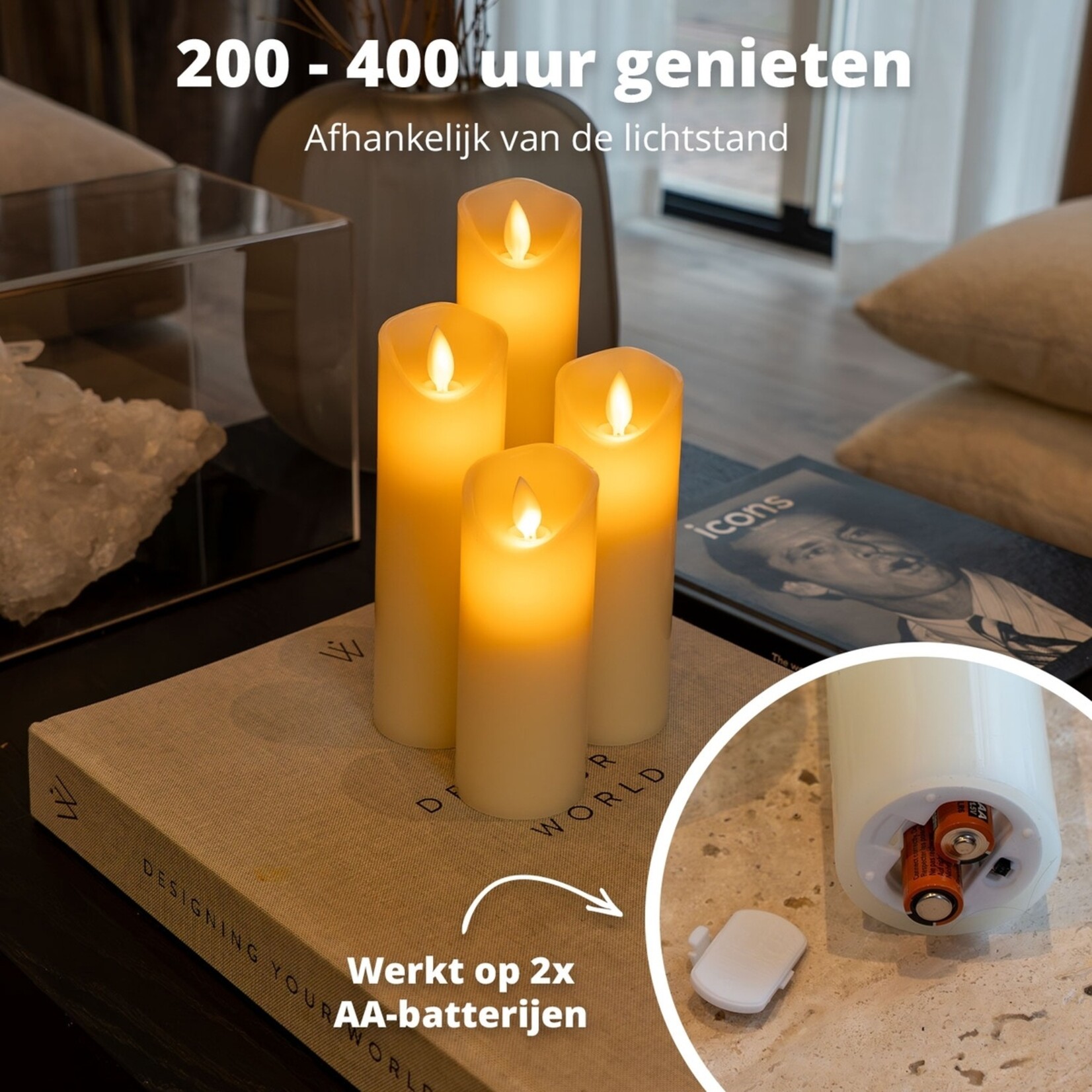 FlinQ FlinQ Harmony LED Kaarsen Set van 9 – Beweegbare Vlam en Timer – Paraffine