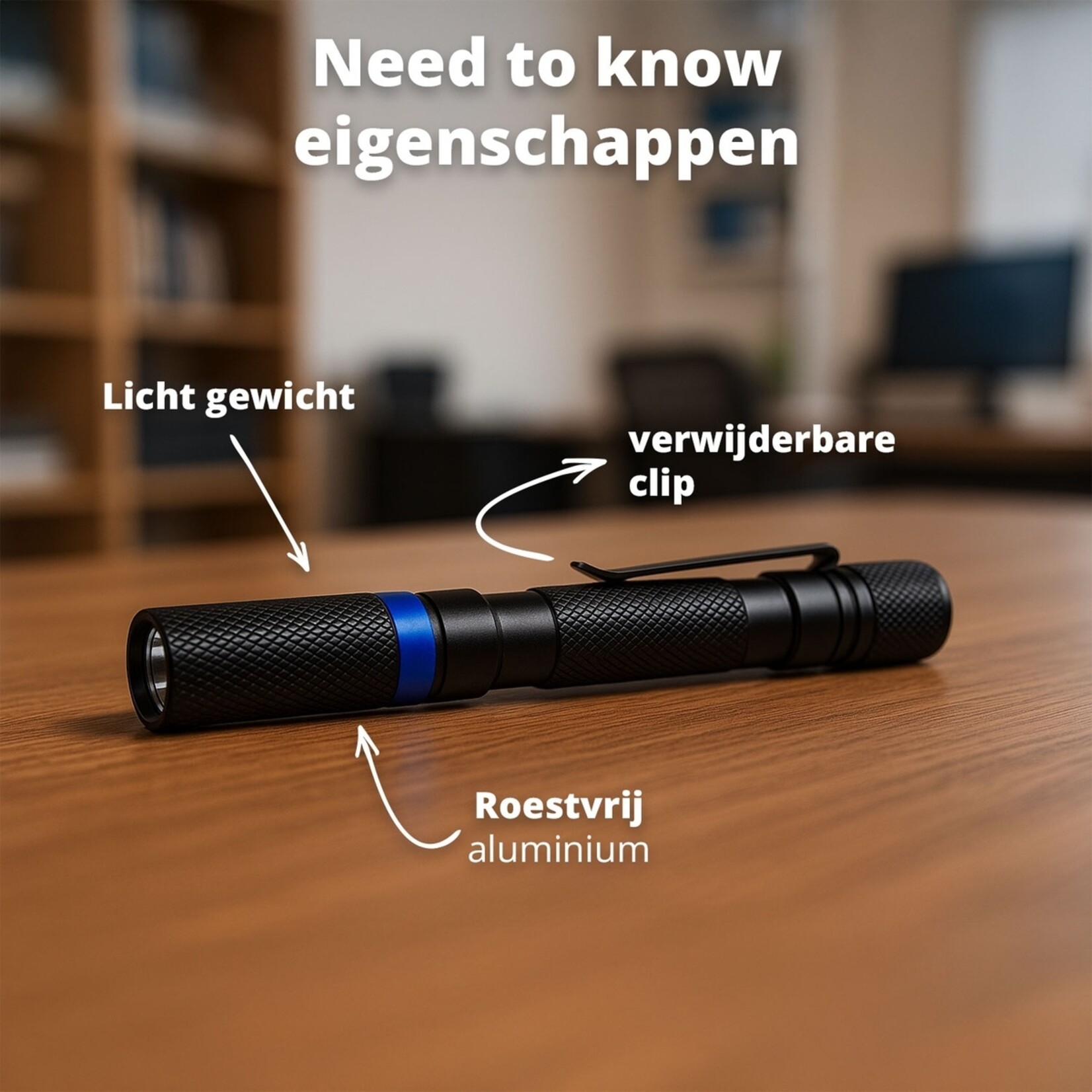 FlinQ FlinQ Pen Flashlight Premium Zaklamp met LED-licht - 100 Lumen