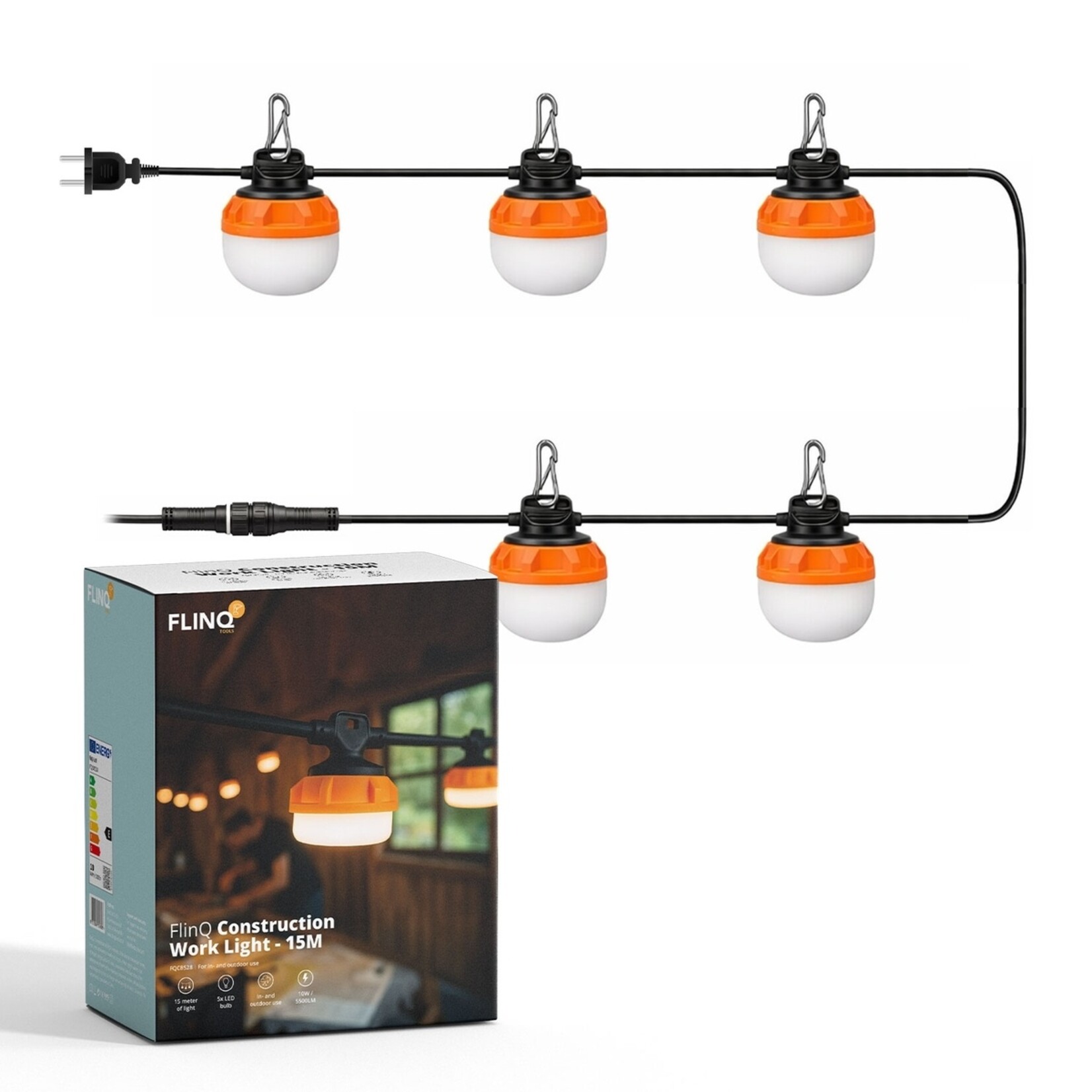 FlinQ FlinQ Construction Work Light Werklampslinger – 1100 Lumen per Lamp – 21 Meter