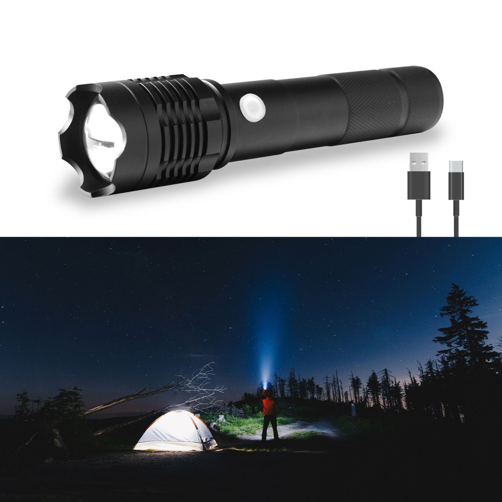 FlinQ FlinQ Oplaadbare LED Zaklamp met Zoomfunctie - 1200 Meter