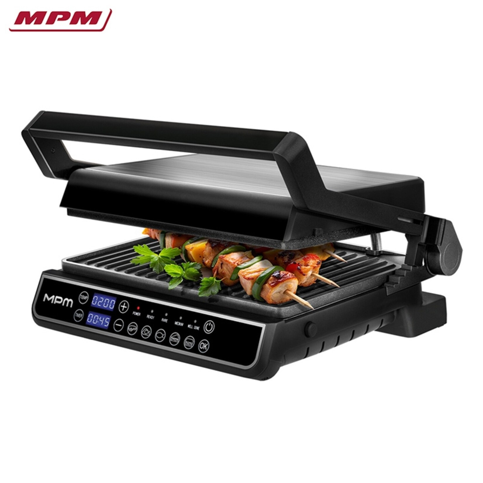 MPM MPM MGR‑14M Elektrische Grill 2‑in‑1 met 2000W en RVS ontwerp