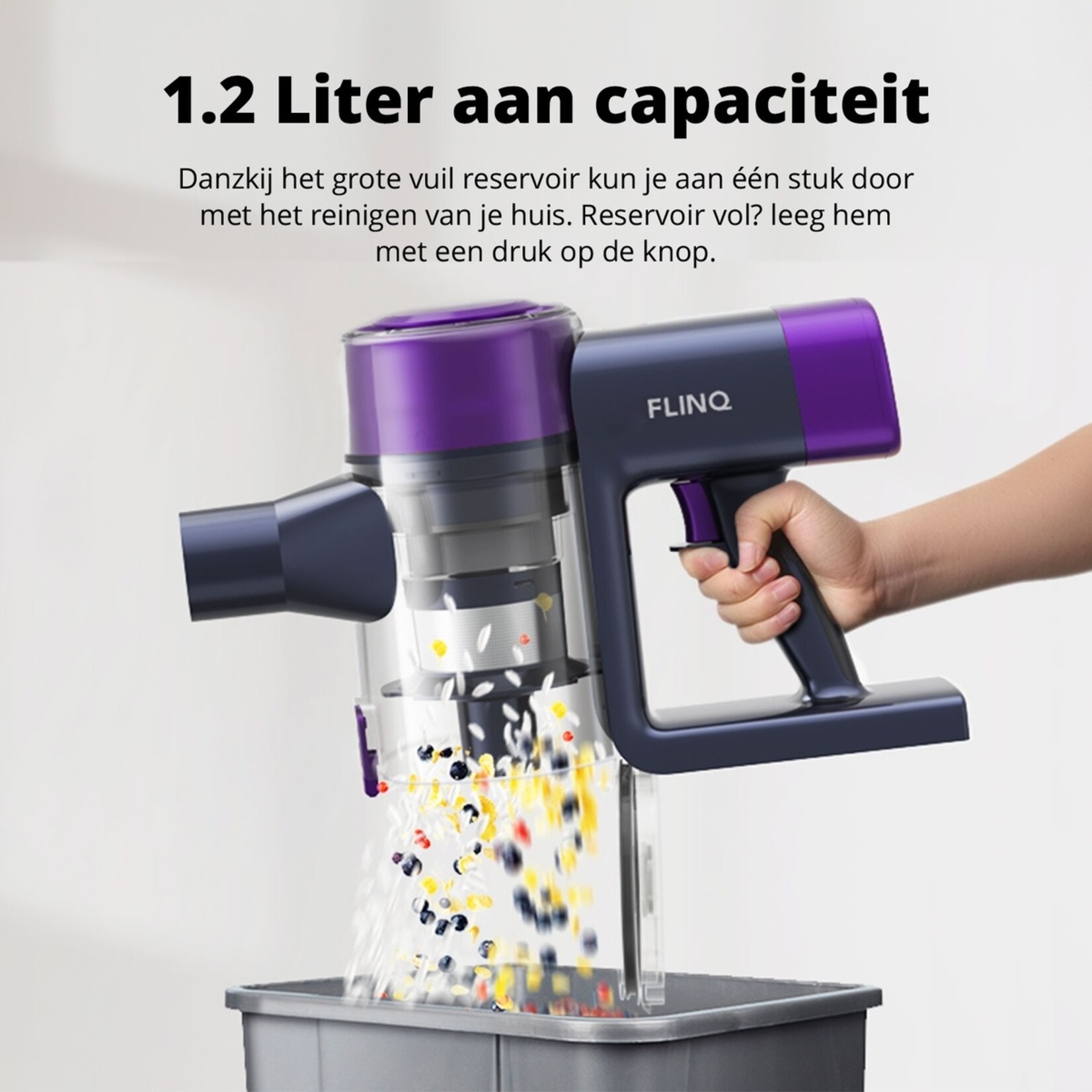 FlinQ FlinQ V12 Draadloze Steelstofzuiger met HEPA-filter – Kruimelzuiger en Opzetstukken