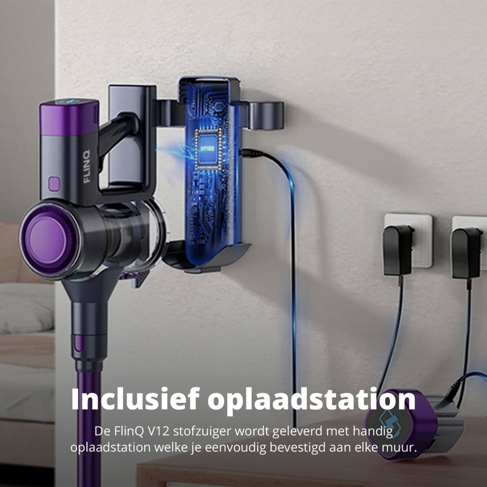 FlinQ FlinQ V12 Draadloze Steelstofzuiger met HEPA-filter – Kruimelzuiger en Opzetstukken