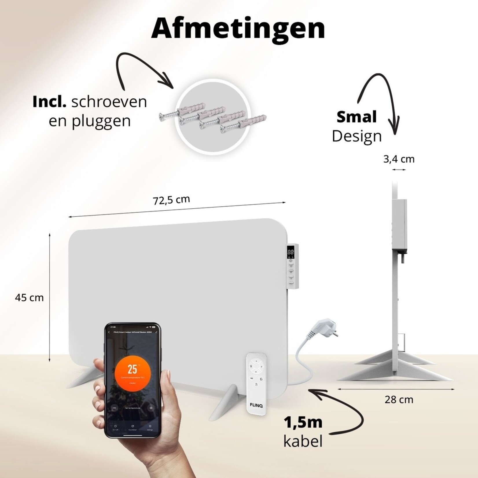 FlinQ FlinQ Slimme Paneelverwarming met Infrarood - Elektrische Kachel met App