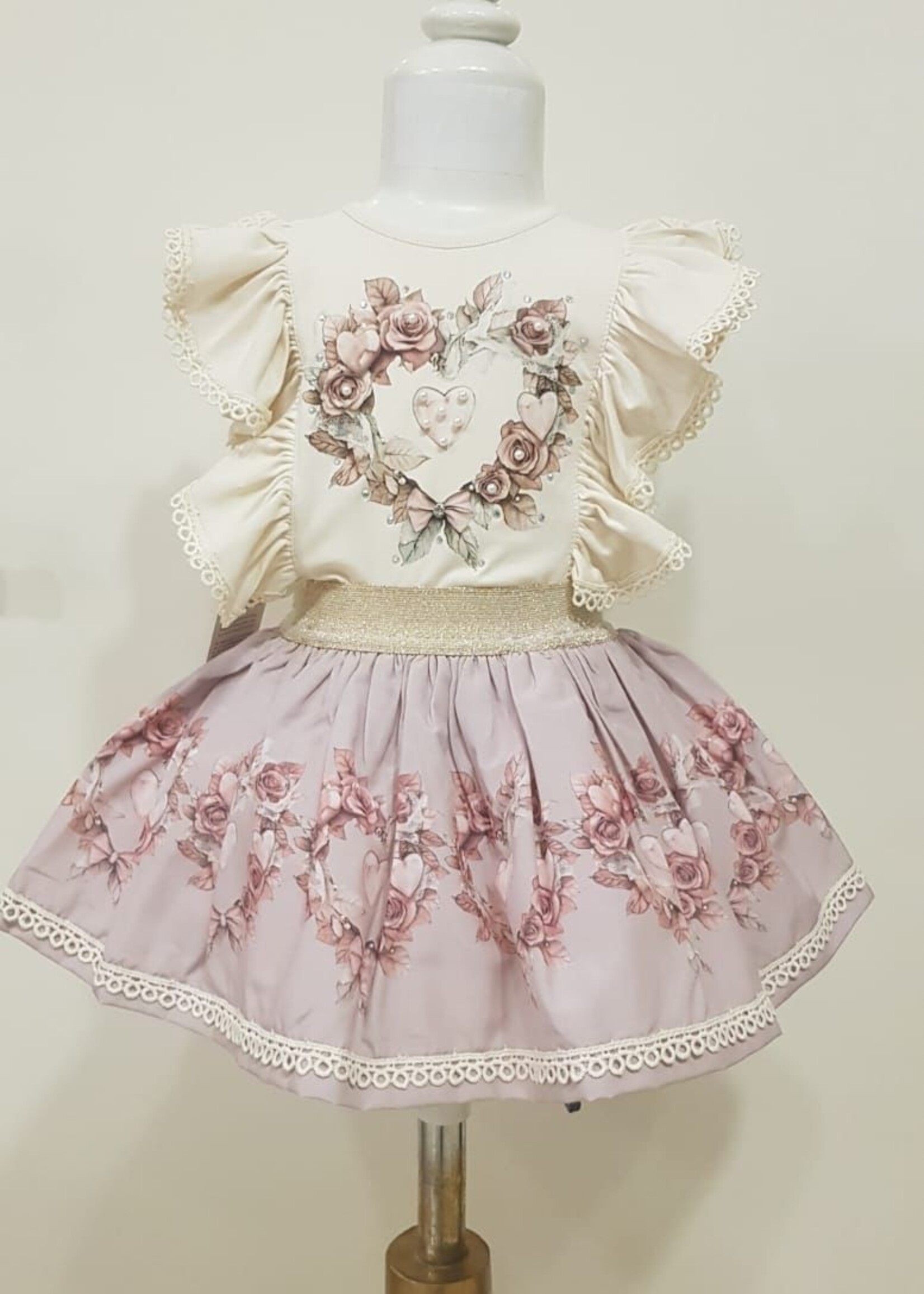 Luxury Flower Hearts Set Beige/Cassis