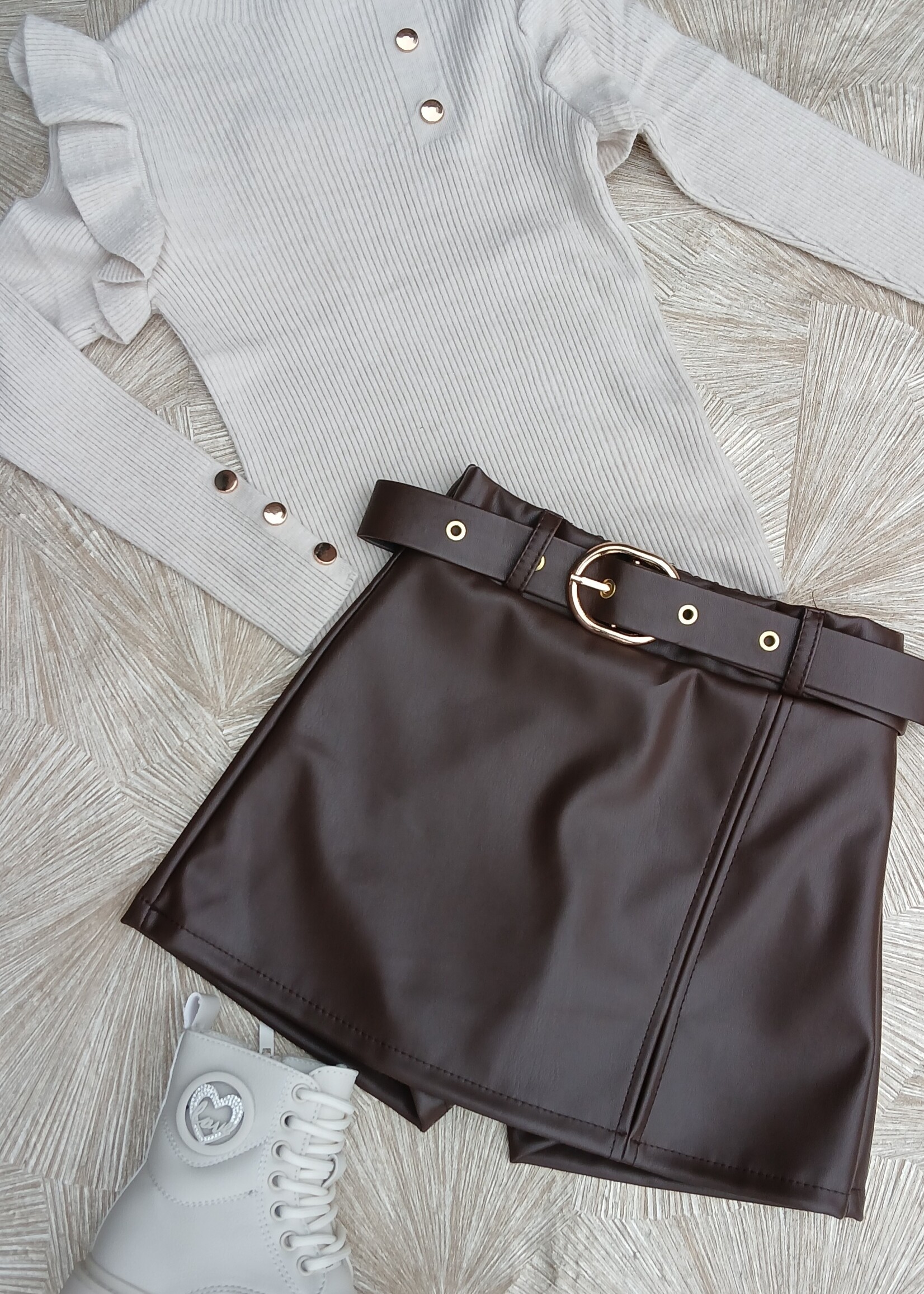 Leather Belt Skort Choco