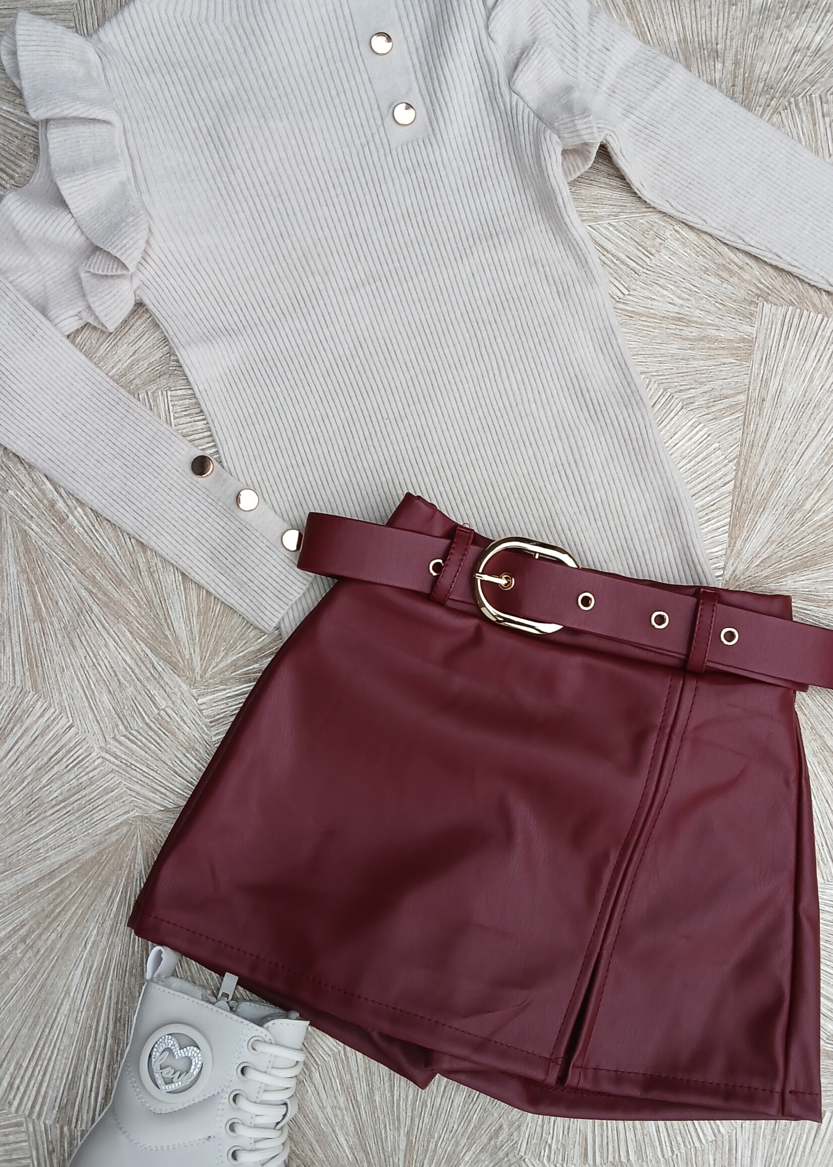 Leather Belt Skort Beige