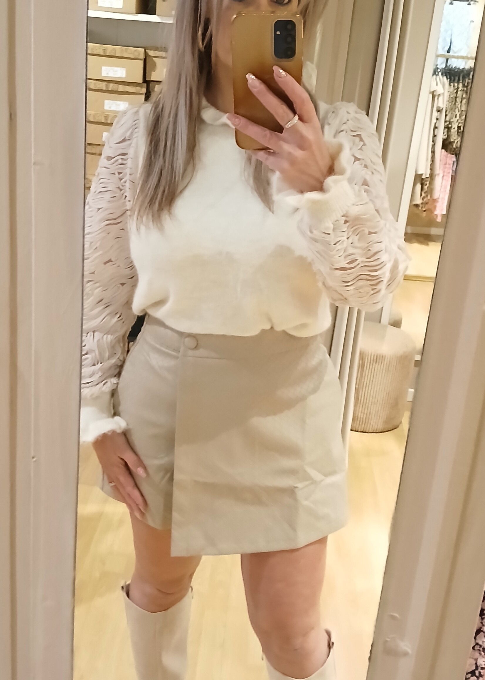 Leather Blocks Skort Beige