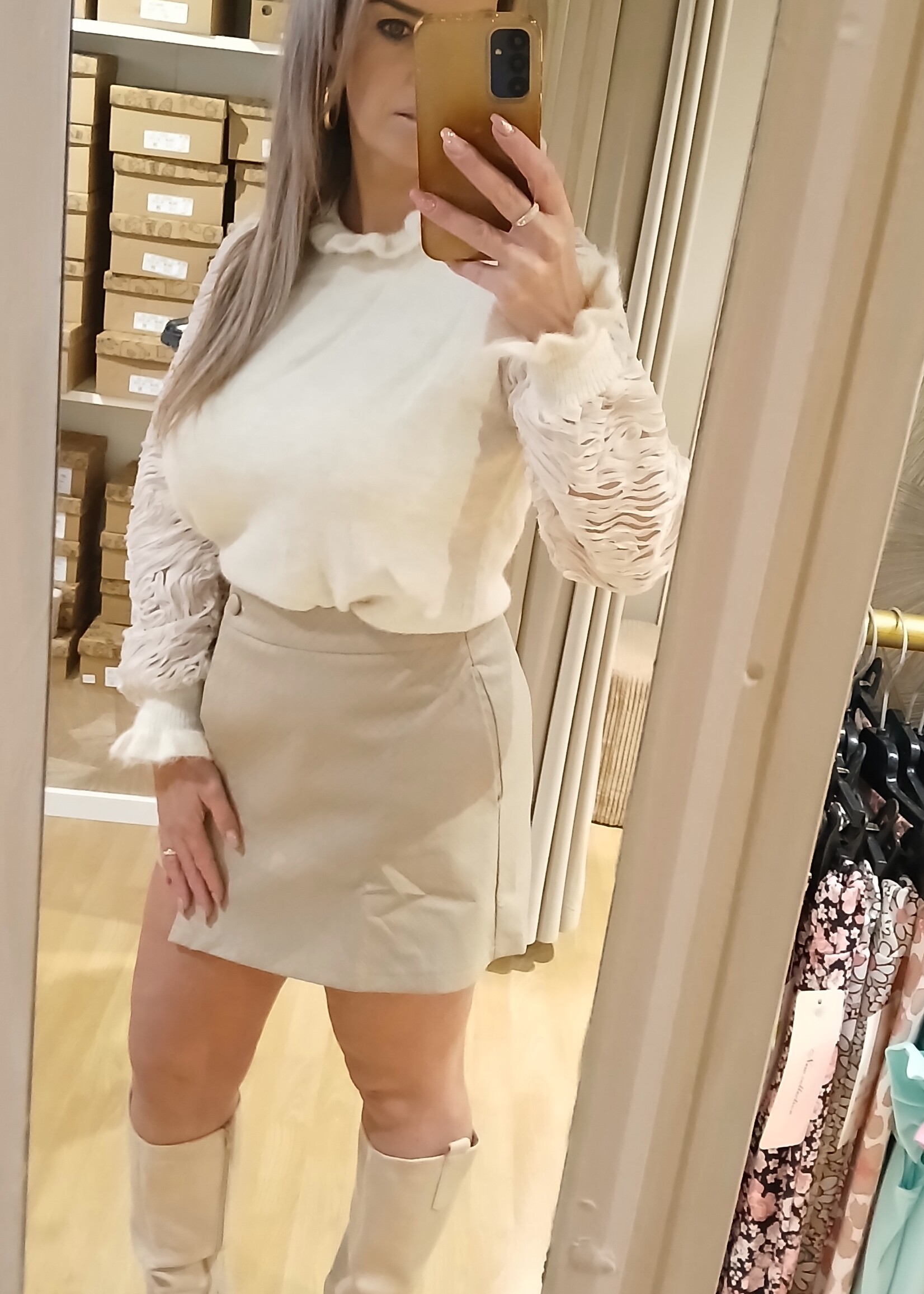 Leather Blocks Skort Beige